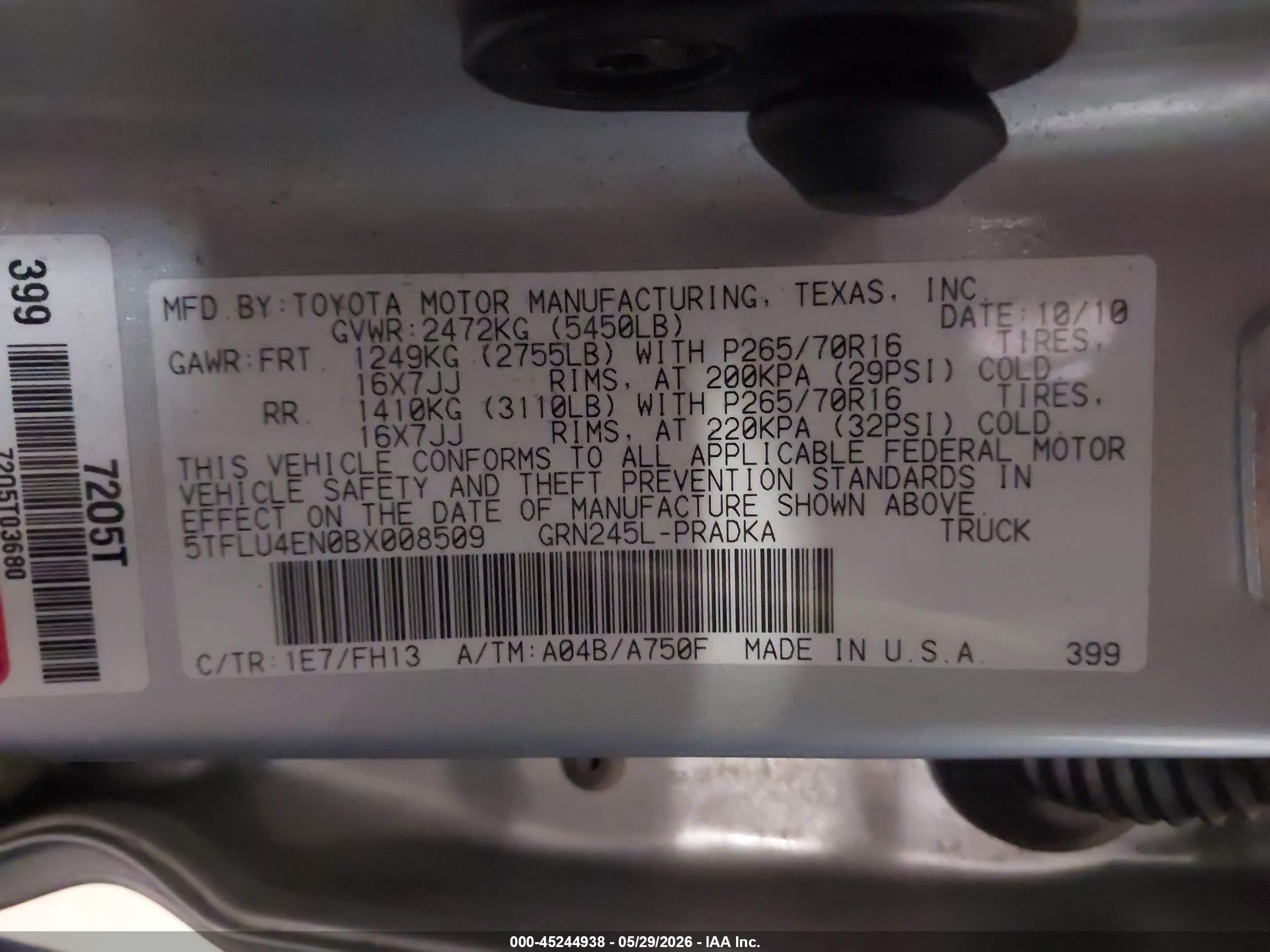 2011 Toyota Tacoma Base V6 Silver vin: 5TFLU4EN0BX008509