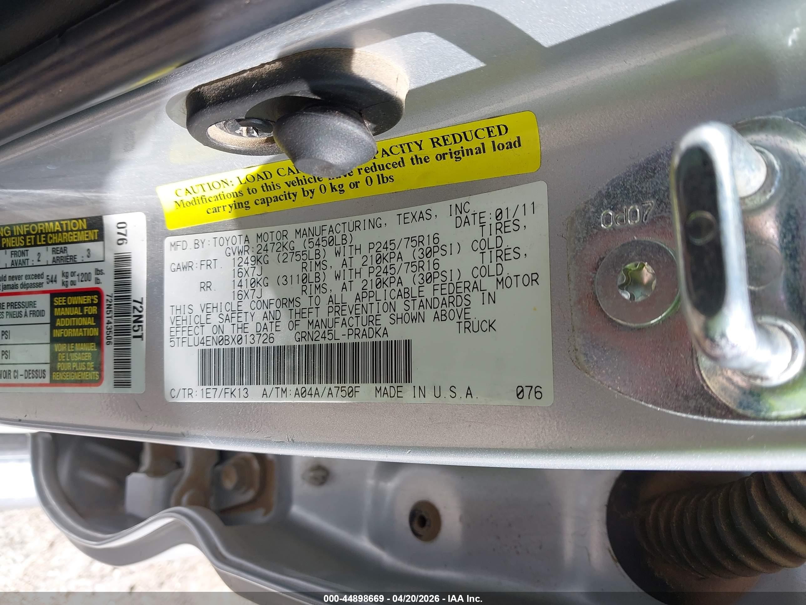 2011 Toyota Tacoma Base V6 Silver vin: 5TFLU4EN0BX013726