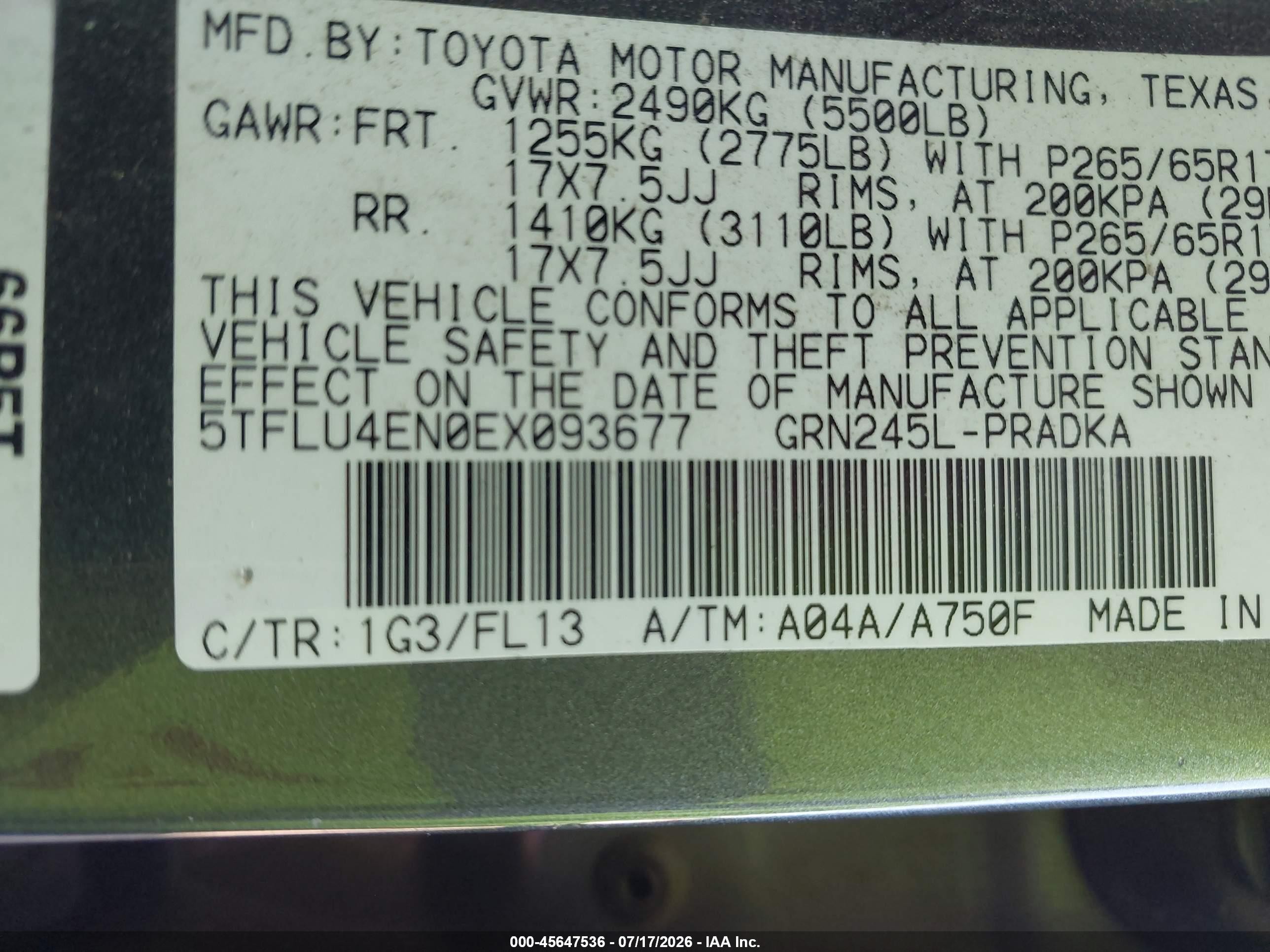 2014 Toyota Tacoma Base V6 Gray vin: 5TFLU4EN0EX093677