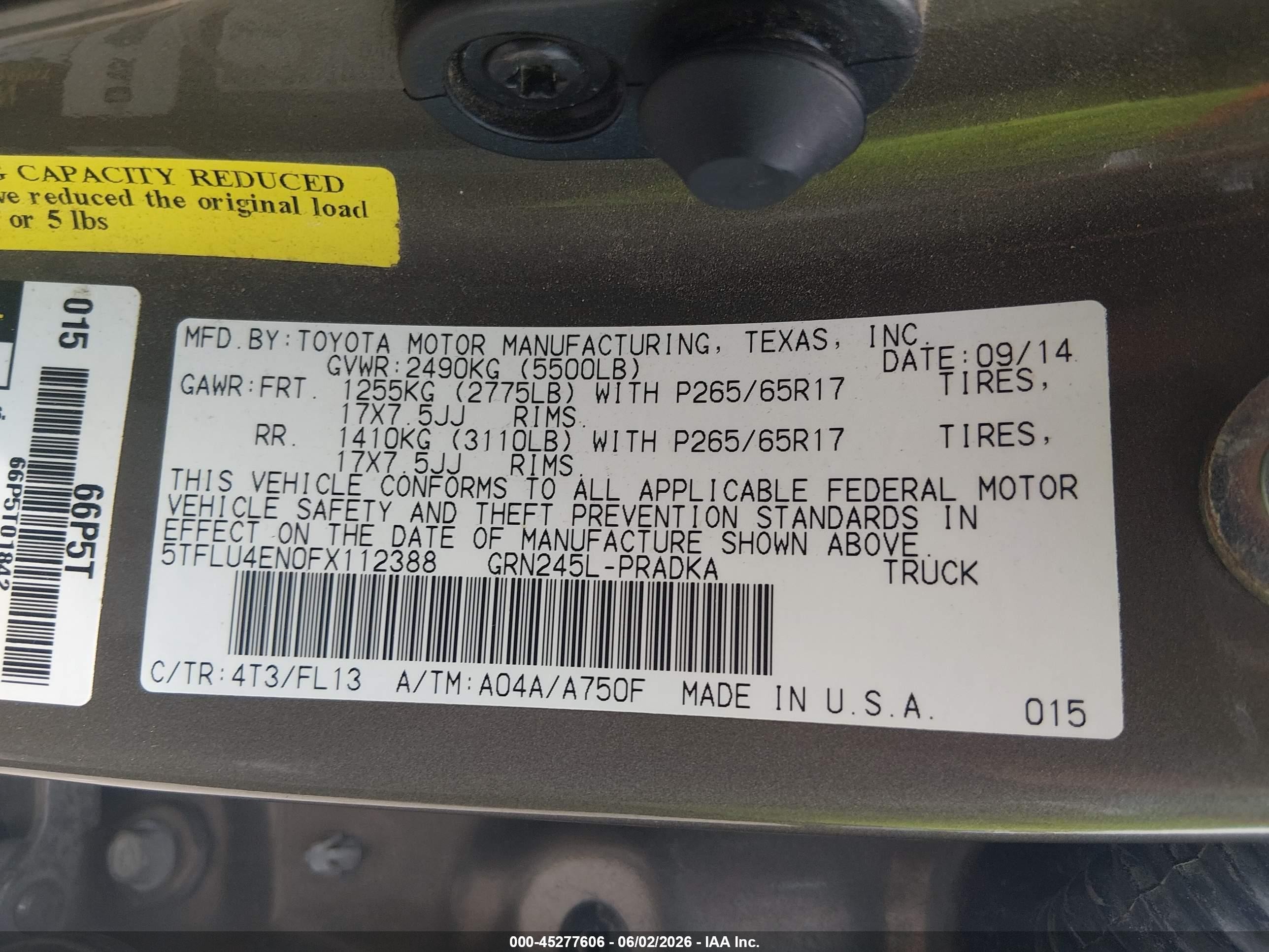 2015 Toyota Tacoma Base V6 Gray vin: 5TFLU4EN0FX112388
