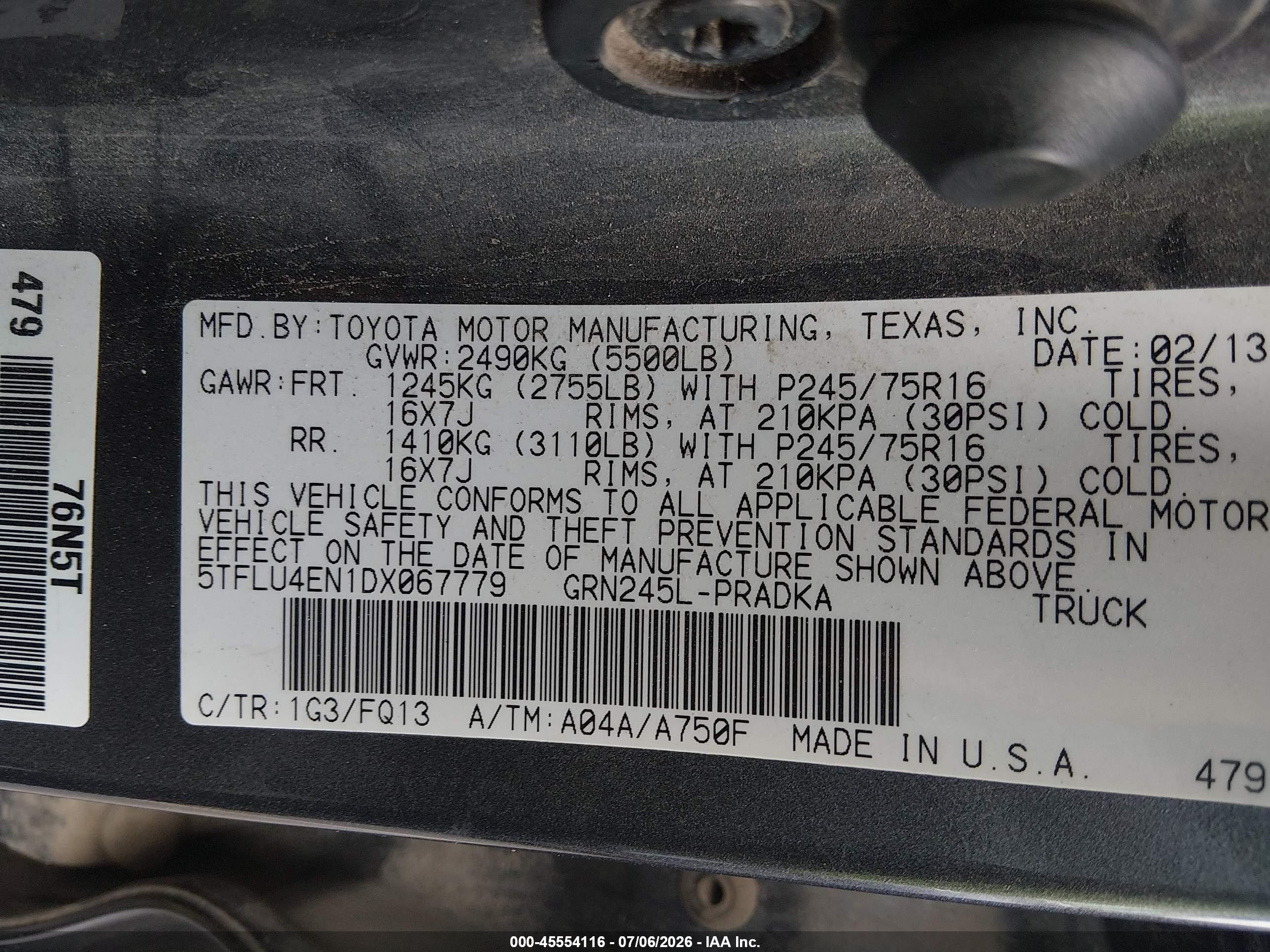 2013 Toyota Tacoma Base V6 Gray vin: 5TFLU4EN1DX067779