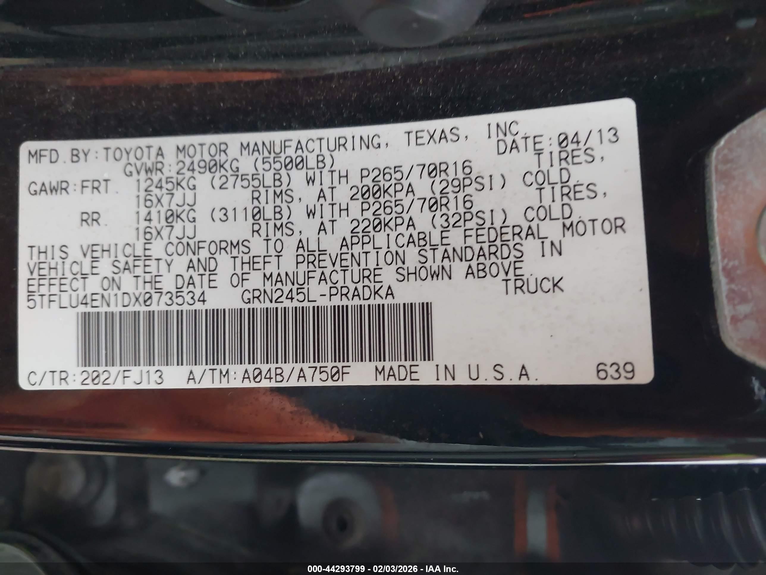 2013 Toyota Tacoma Base V6 Black vin: 5TFLU4EN1DX073534