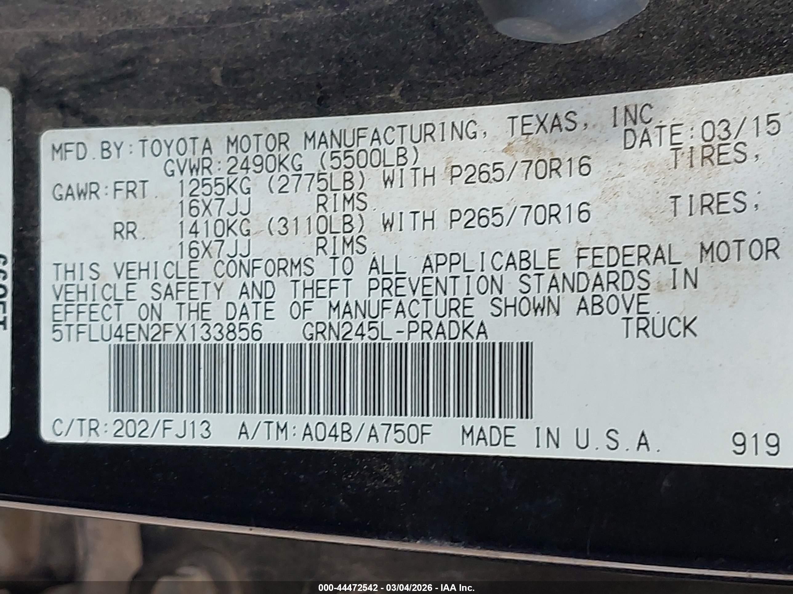 2015 Toyota Tacoma Base V6 Black vin: 5TFLU4EN2FX133856