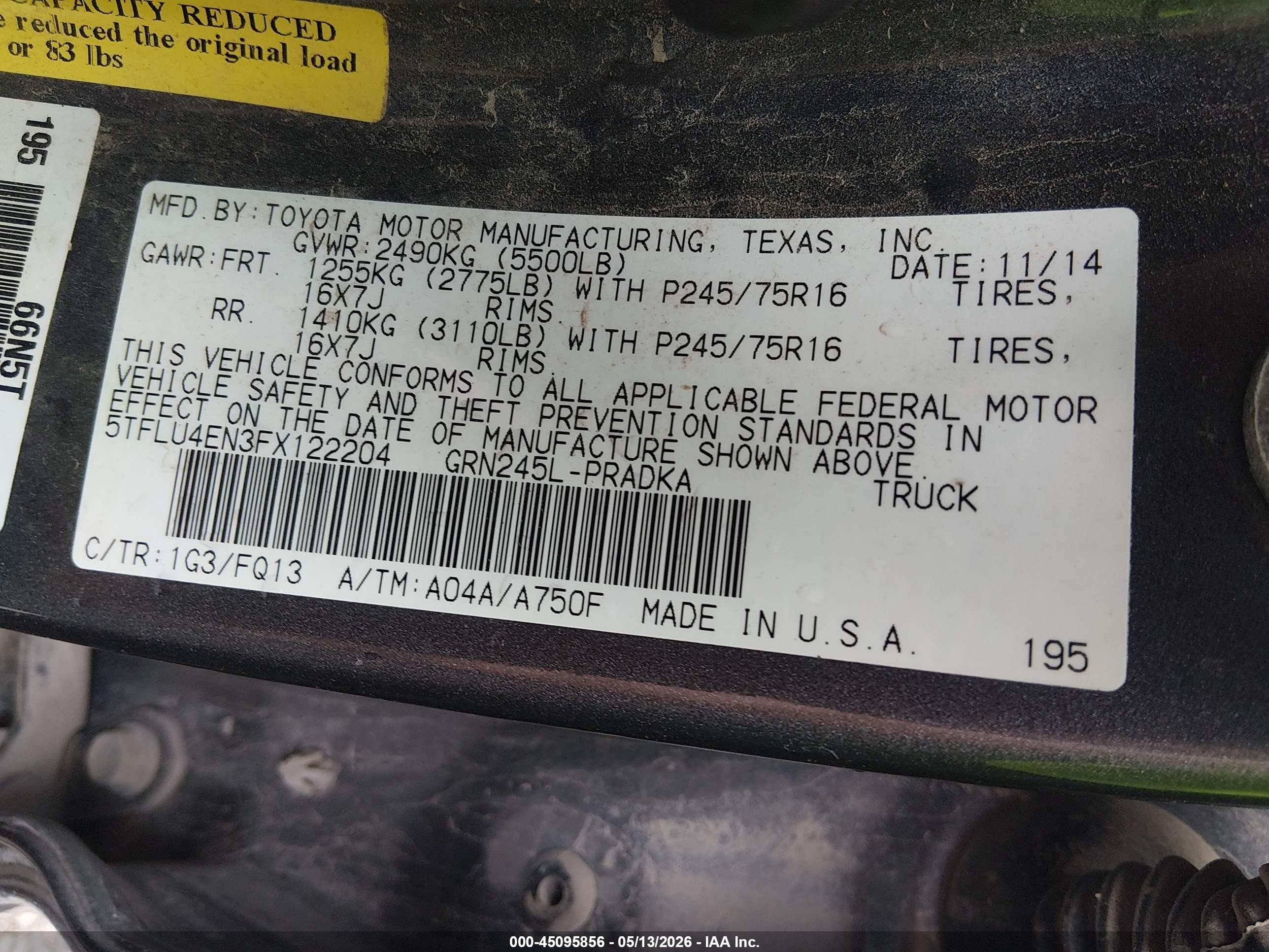 2015 Toyota Tacoma Base V6 Gray vin: 5TFLU4EN3FX122204