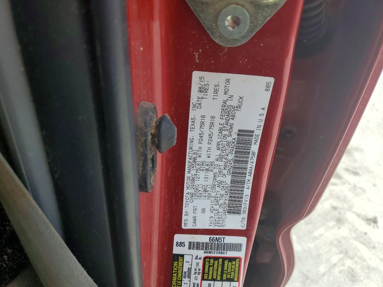 2015 Toyota Tacoma V6 Red vin: 5TFLU4EN3FX148267