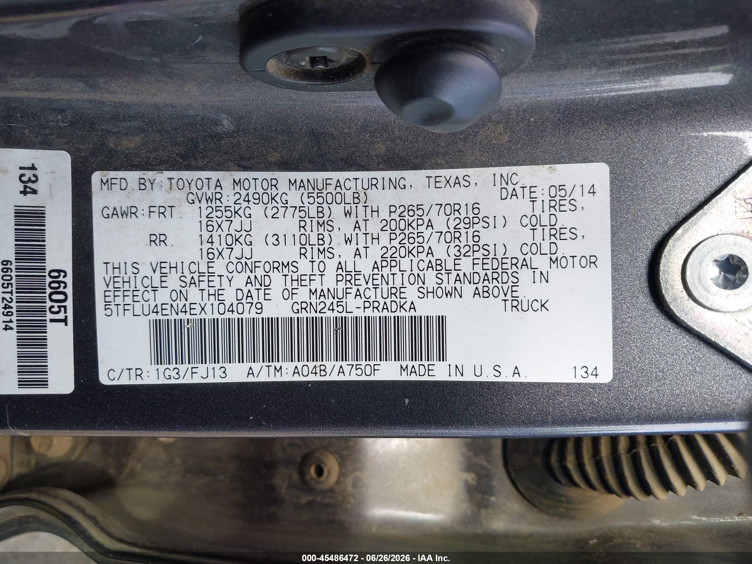 2014 Toyota Tacoma Base V6 Gray vin: 5TFLU4EN4EX104079