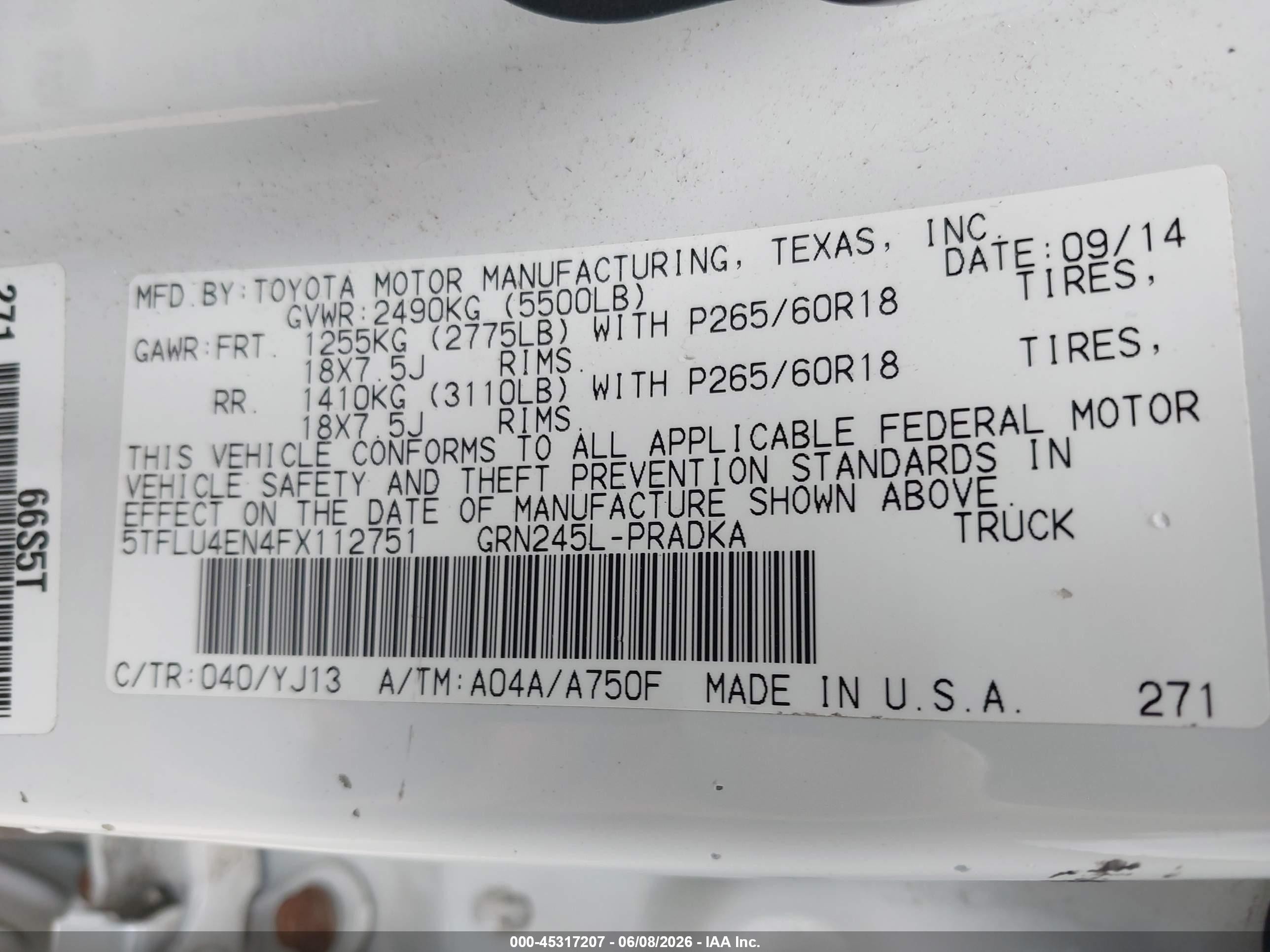 2015 Toyota Tacoma Base V6 White vin: 5TFLU4EN4FX112751