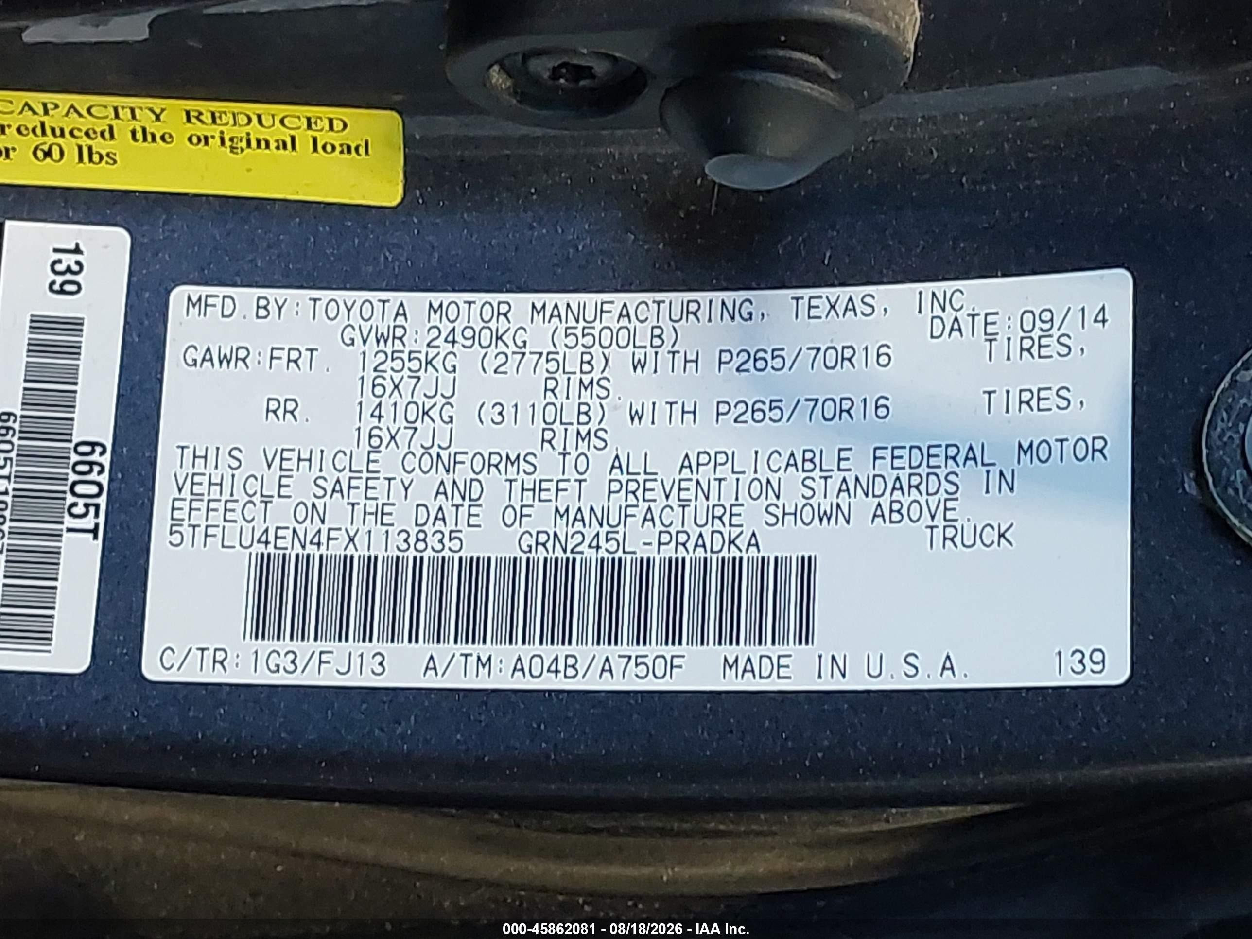 2015 Toyota Tacoma Base V6 Blue vin: 5TFLU4EN4FX113835