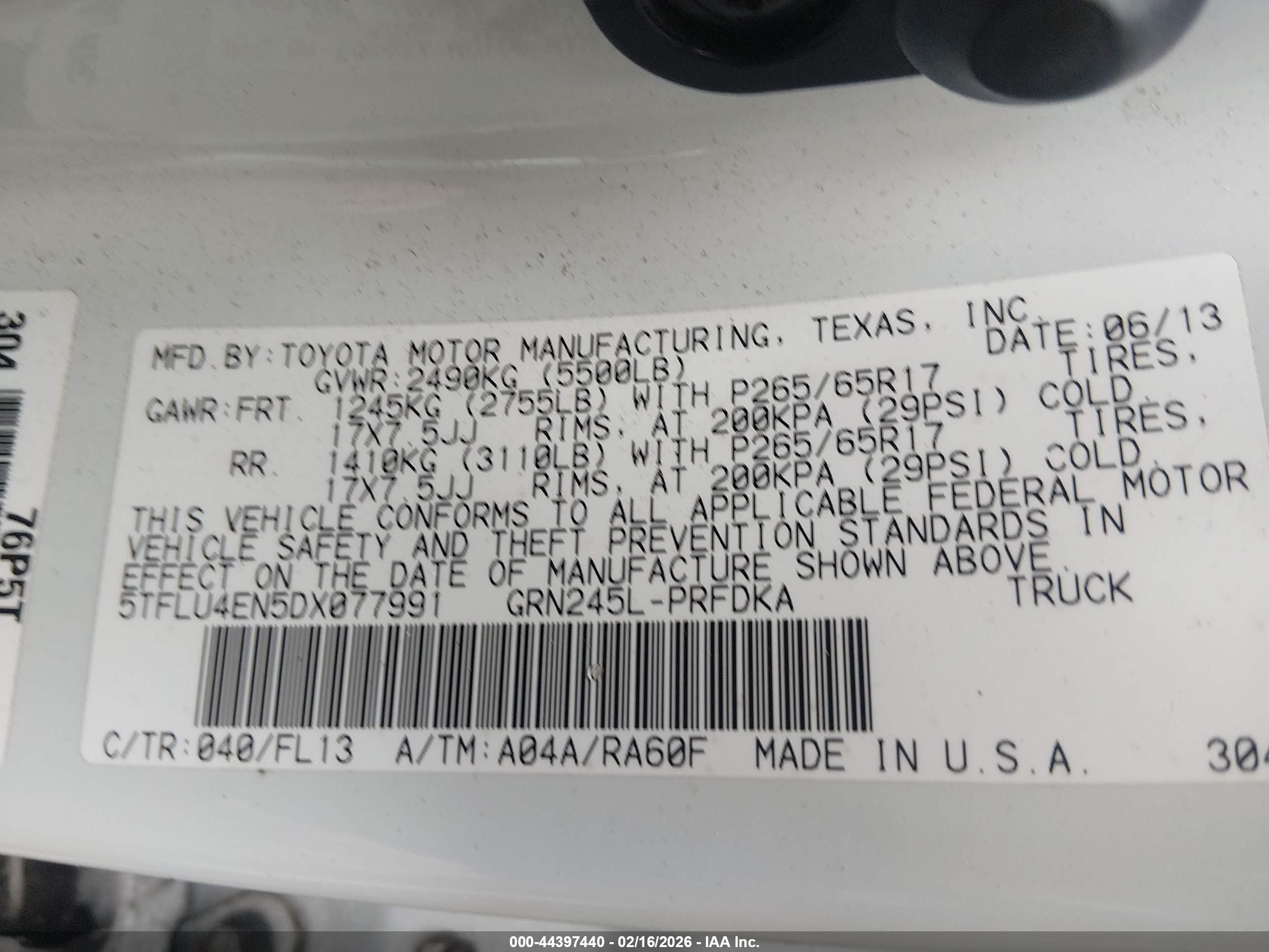 2013 Toyota Tacoma Base V6 White vin: 5TFLU4EN5DX077991