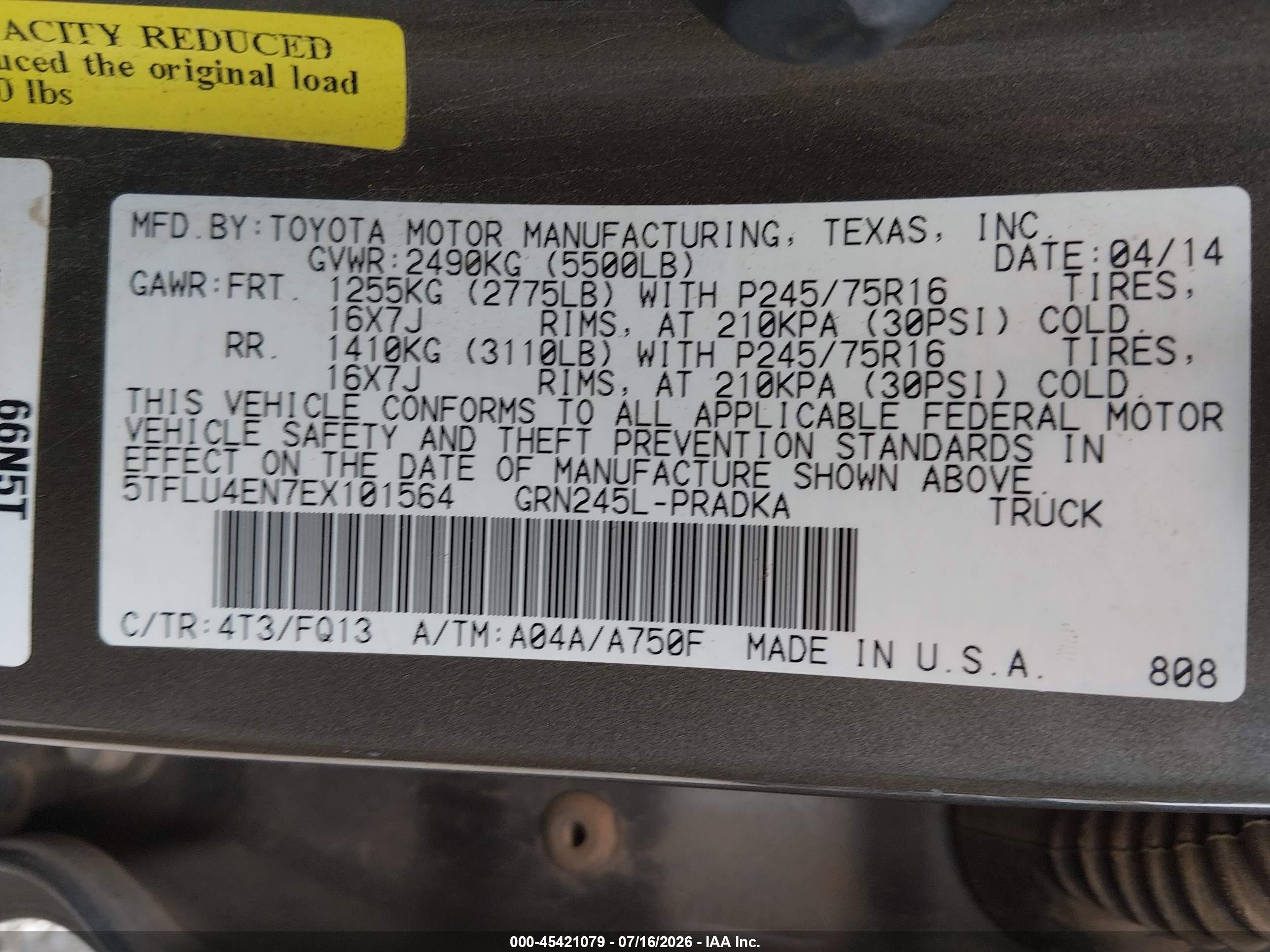 2014 Toyota Tacoma Base V6 Gray vin: 5TFLU4EN7EX101564