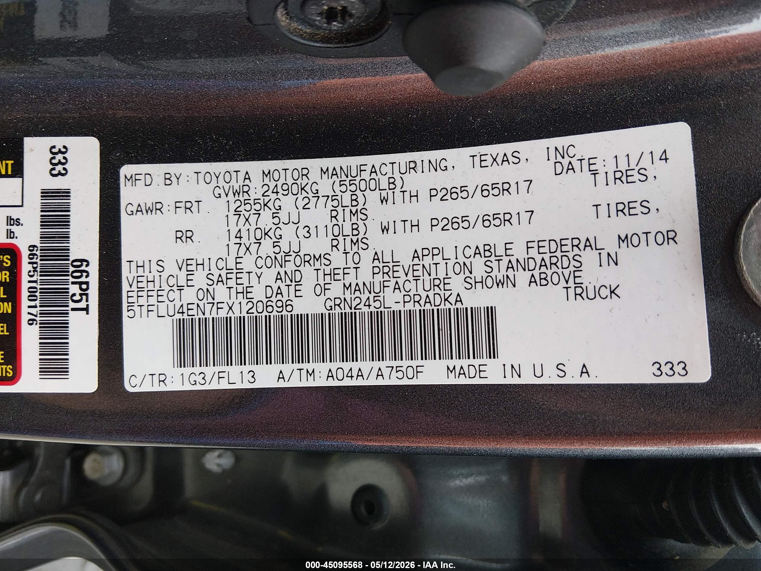 2015 Toyota Tacoma Base V6 Gray vin: 5TFLU4EN7FX120696