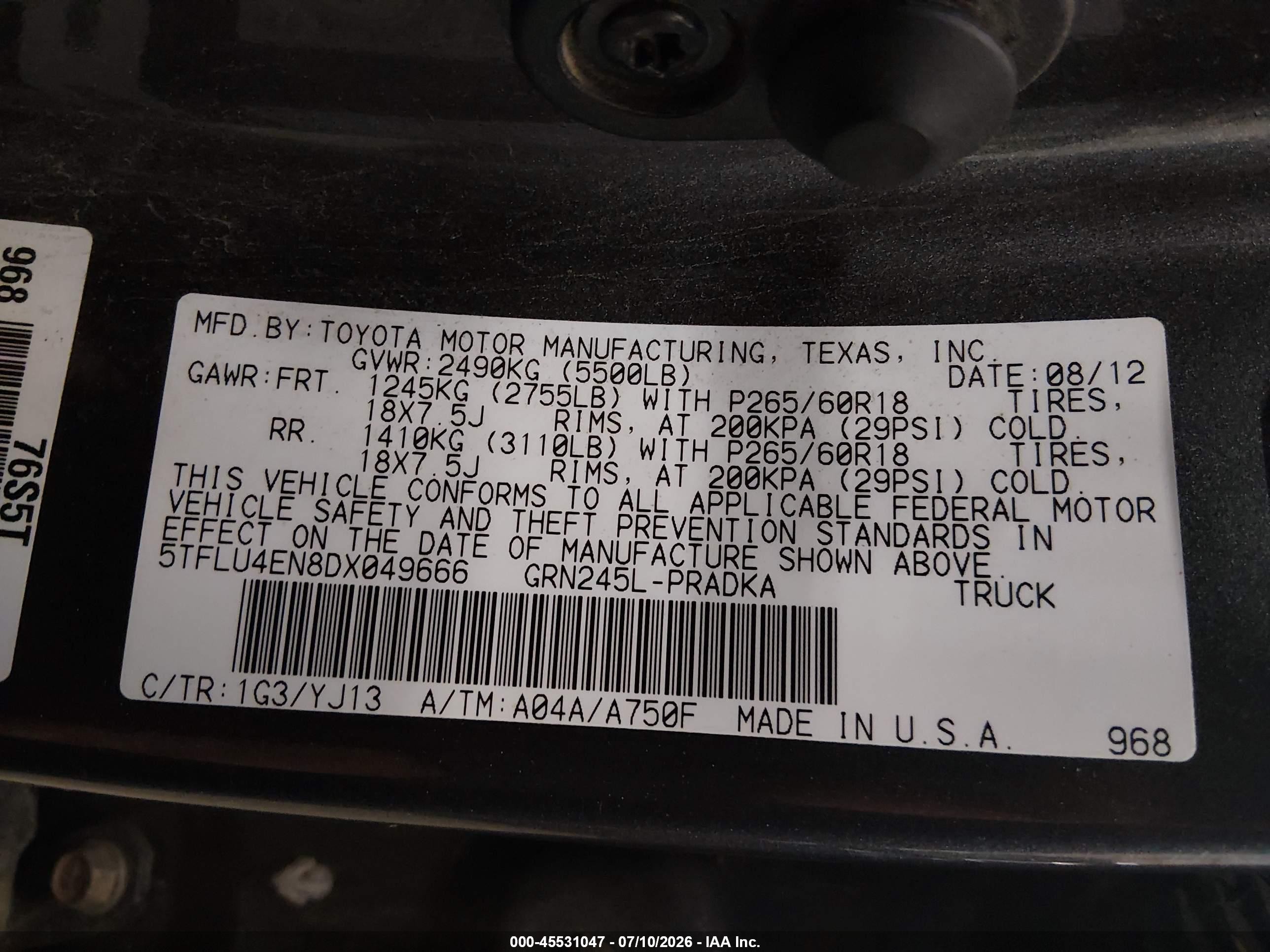 2013 Toyota Tacoma Base V6 Серый vin: 5TFLU4EN8DX049666