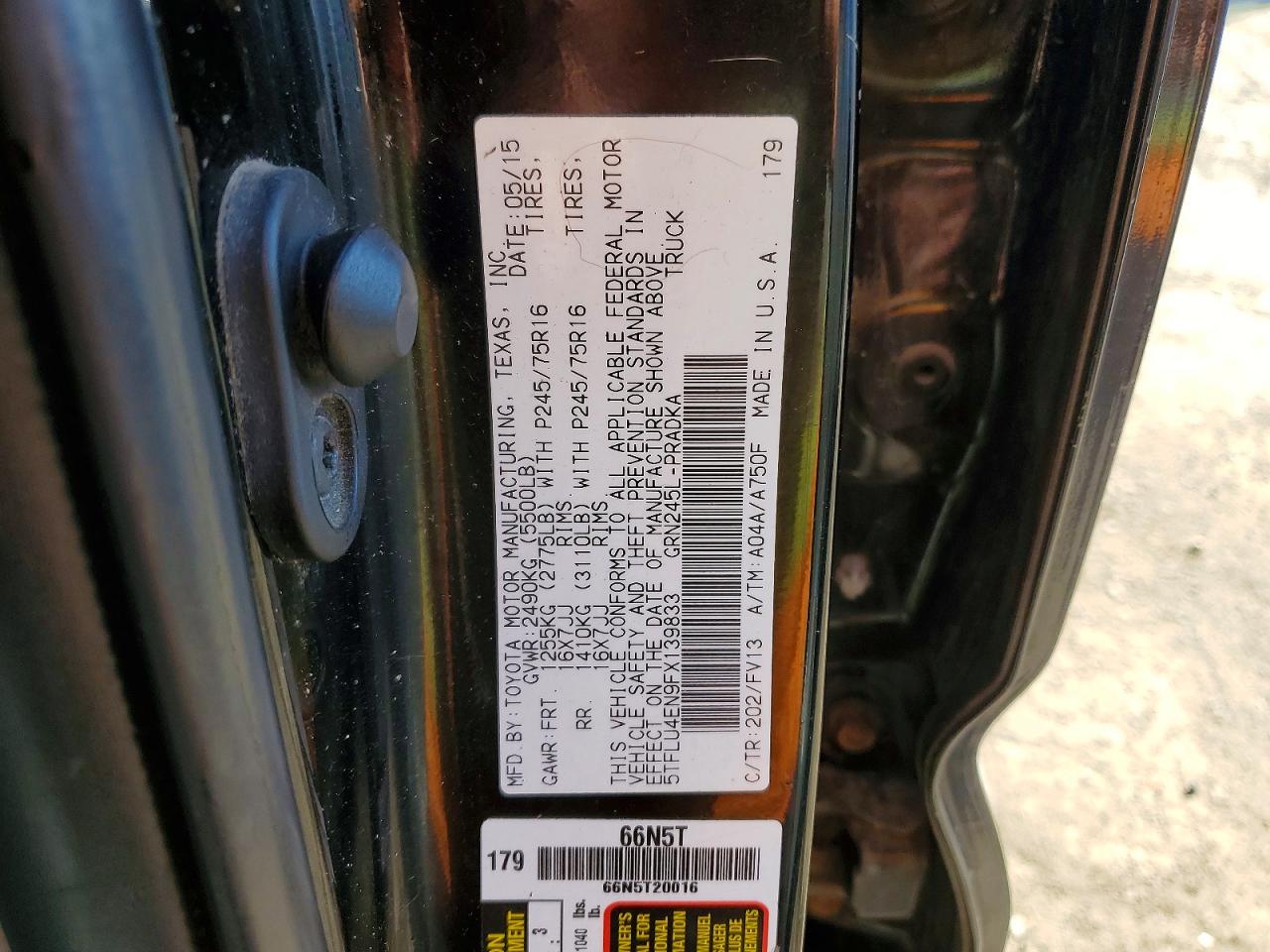2015 Toyota Tacoma V6 Black vin: 5TFLU4EN9FX139833