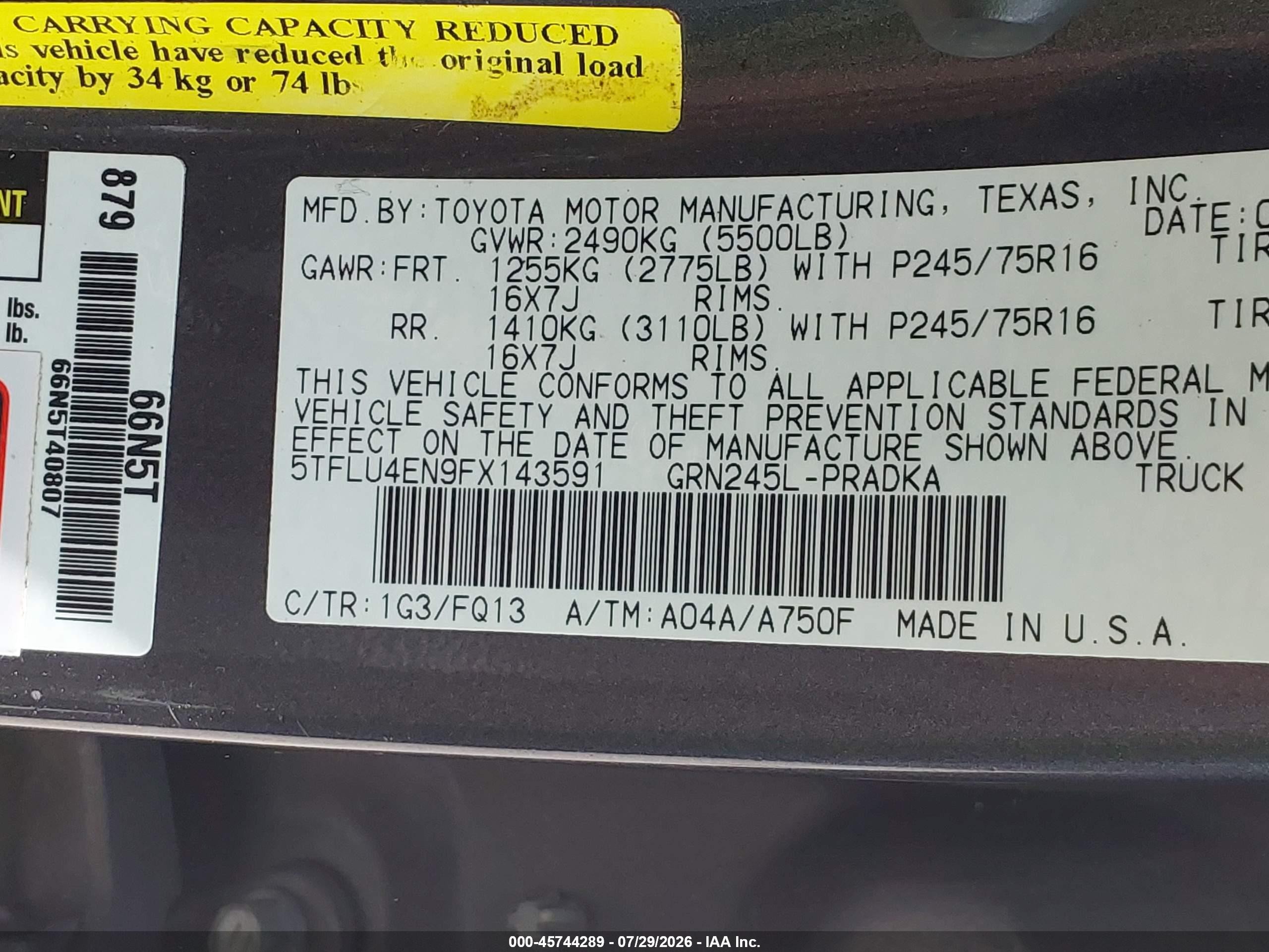 2015 Toyota Tacoma Base V6 Gray vin: 5TFLU4EN9FX143591