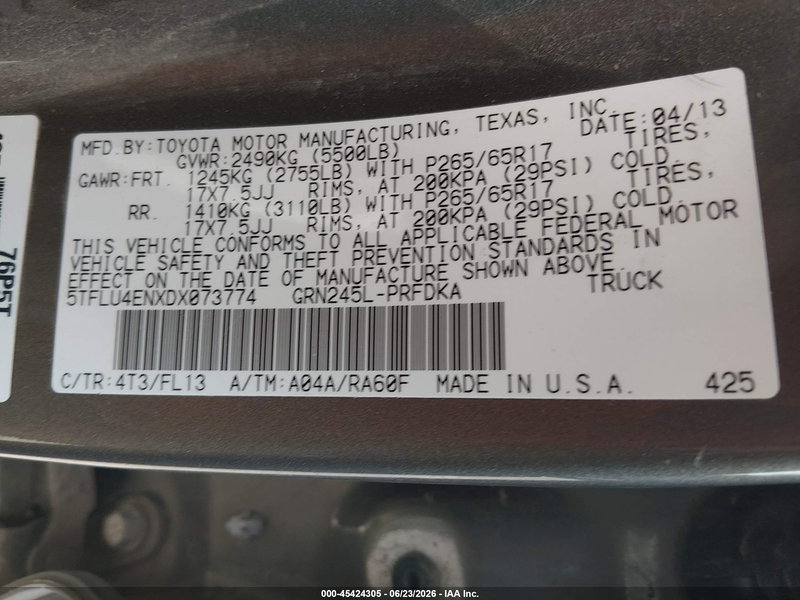 2013 Toyota Tacoma Base V6 Brown vin: 5TFLU4ENXDX073774