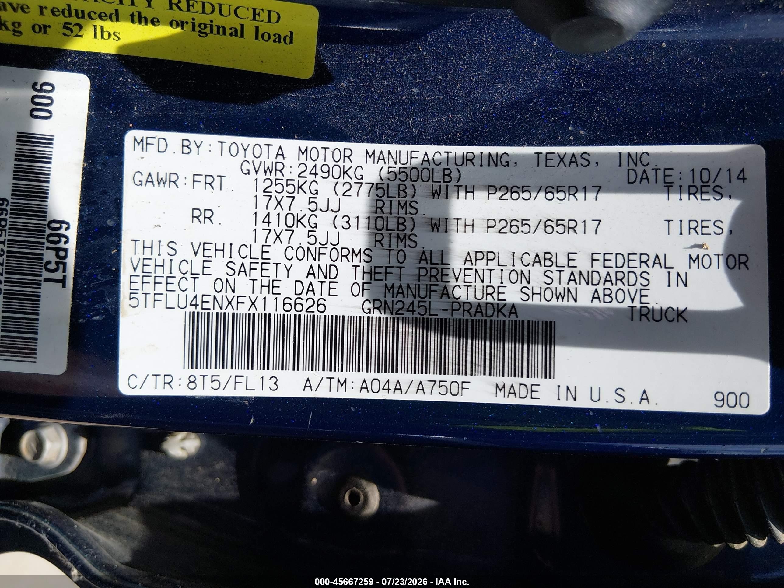 2015 Toyota Tacoma Base V6 Синий vin: 5TFLU4ENXFX116626