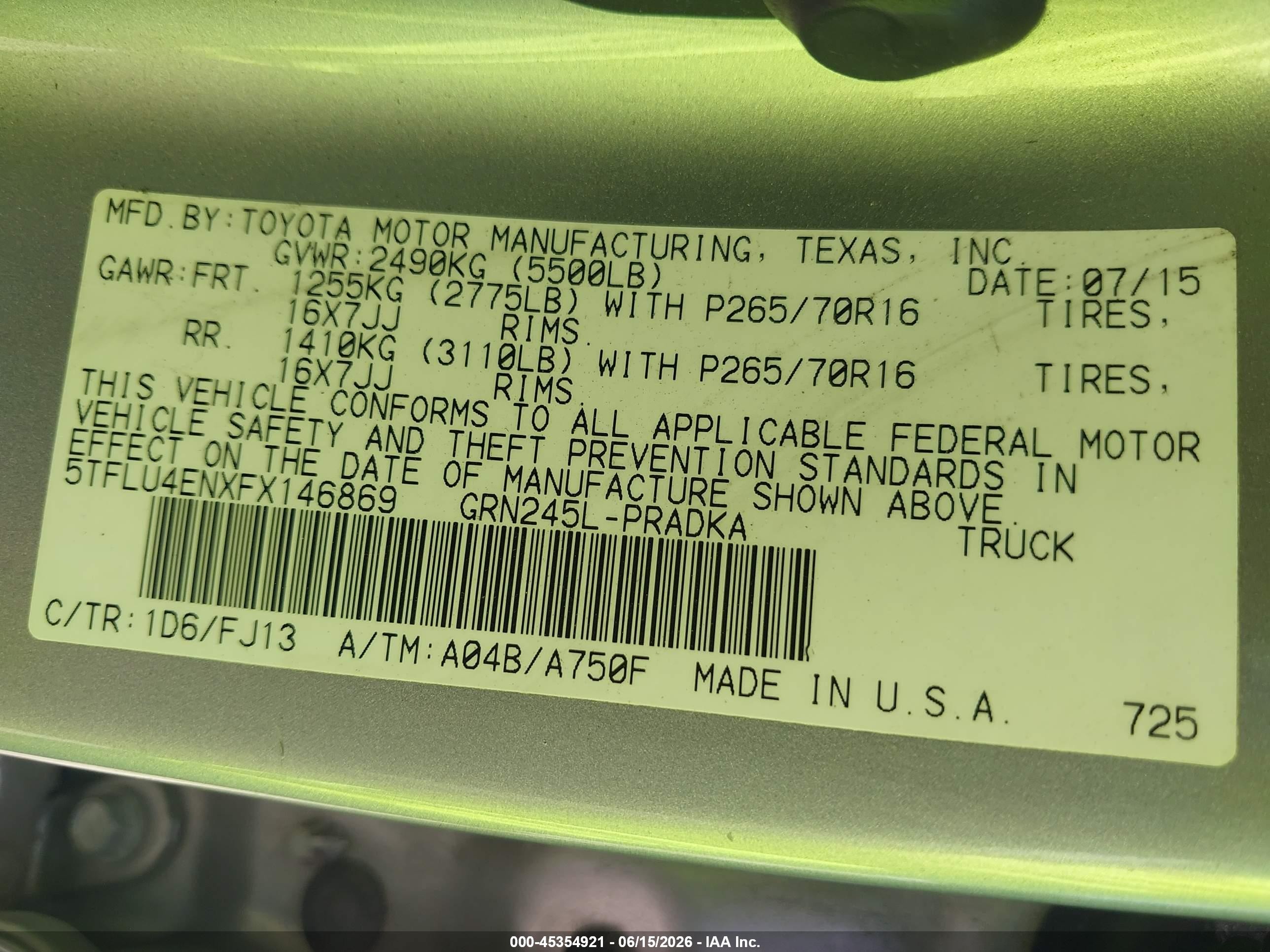 2015 Toyota Tacoma Base V6 Серый vin: 5TFLU4ENXFX146869