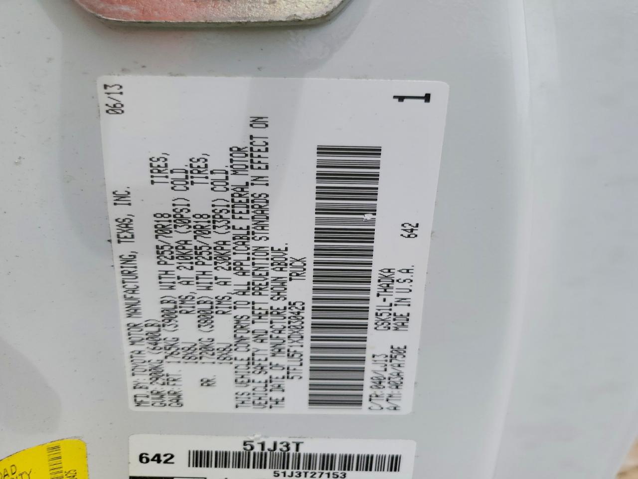 2013 Toyota Tundra Grade Белый vin: 5TFLU5F1XDX030425