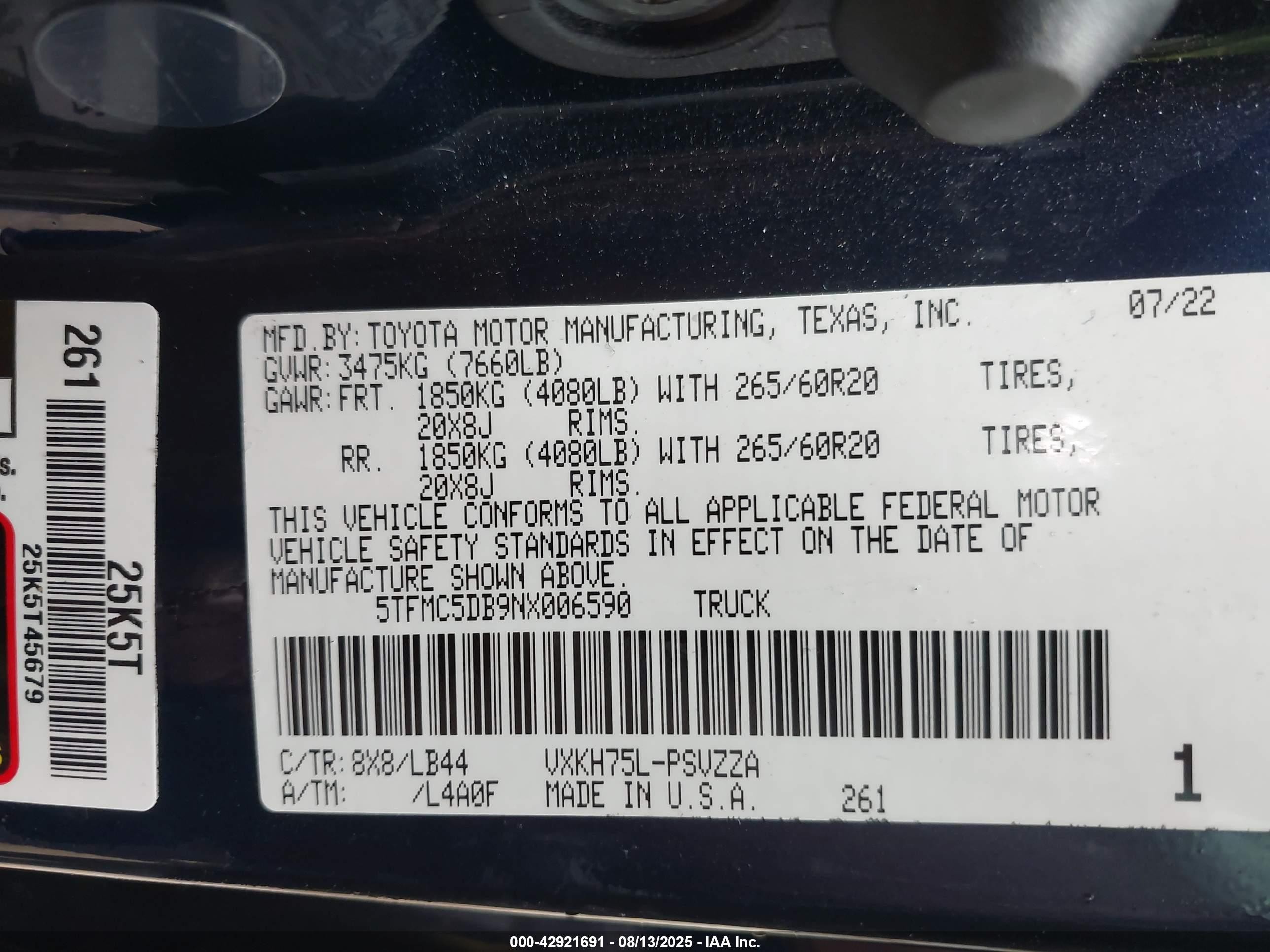 2022 Toyota Tundra Hybrid 1794 Edition Blue vin: 5TFMC5DB9NX006590