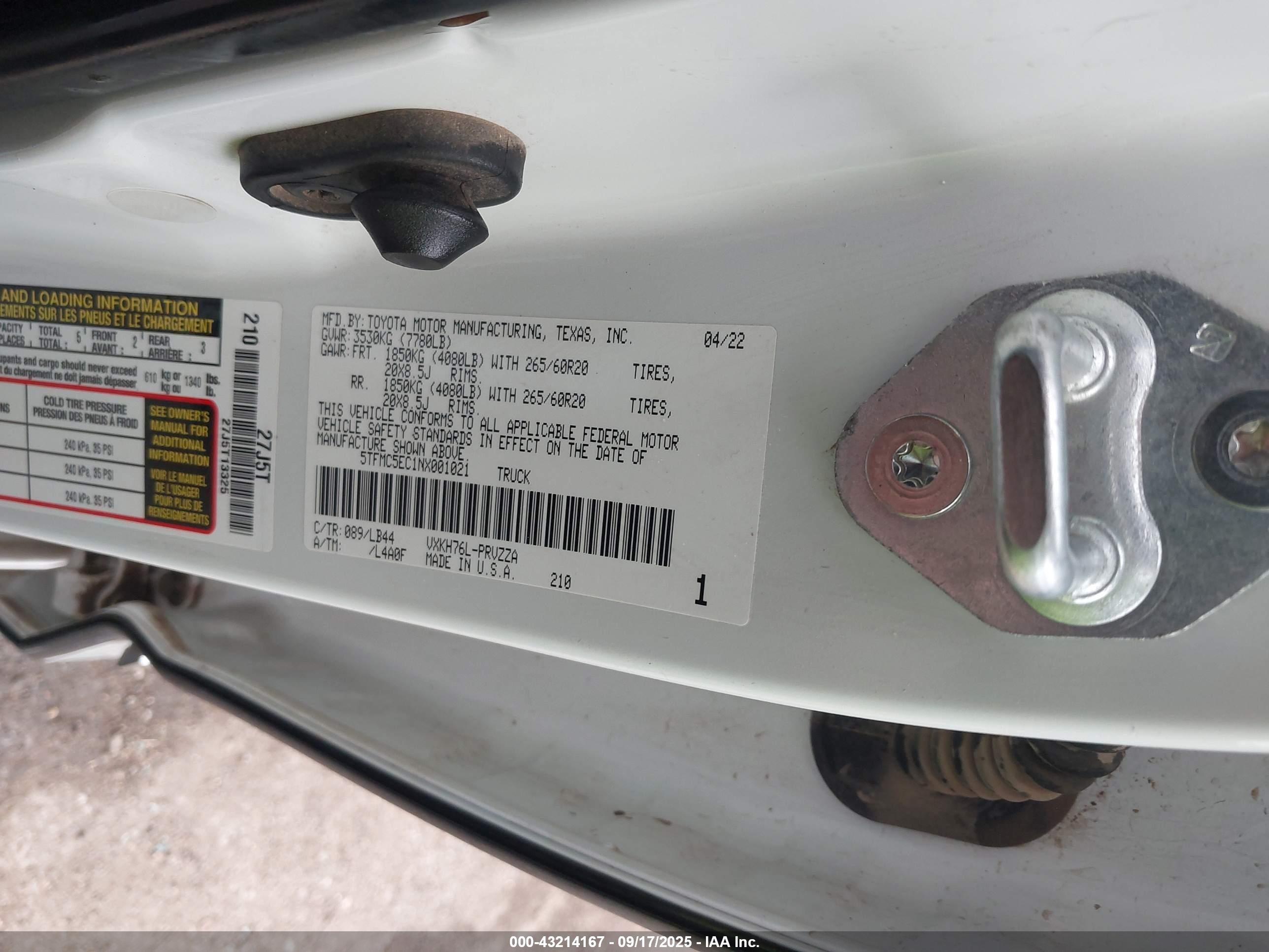 2022 Toyota Tundra Hybrid 1794 Edition White vin: 5TFMC5EC1NX001021