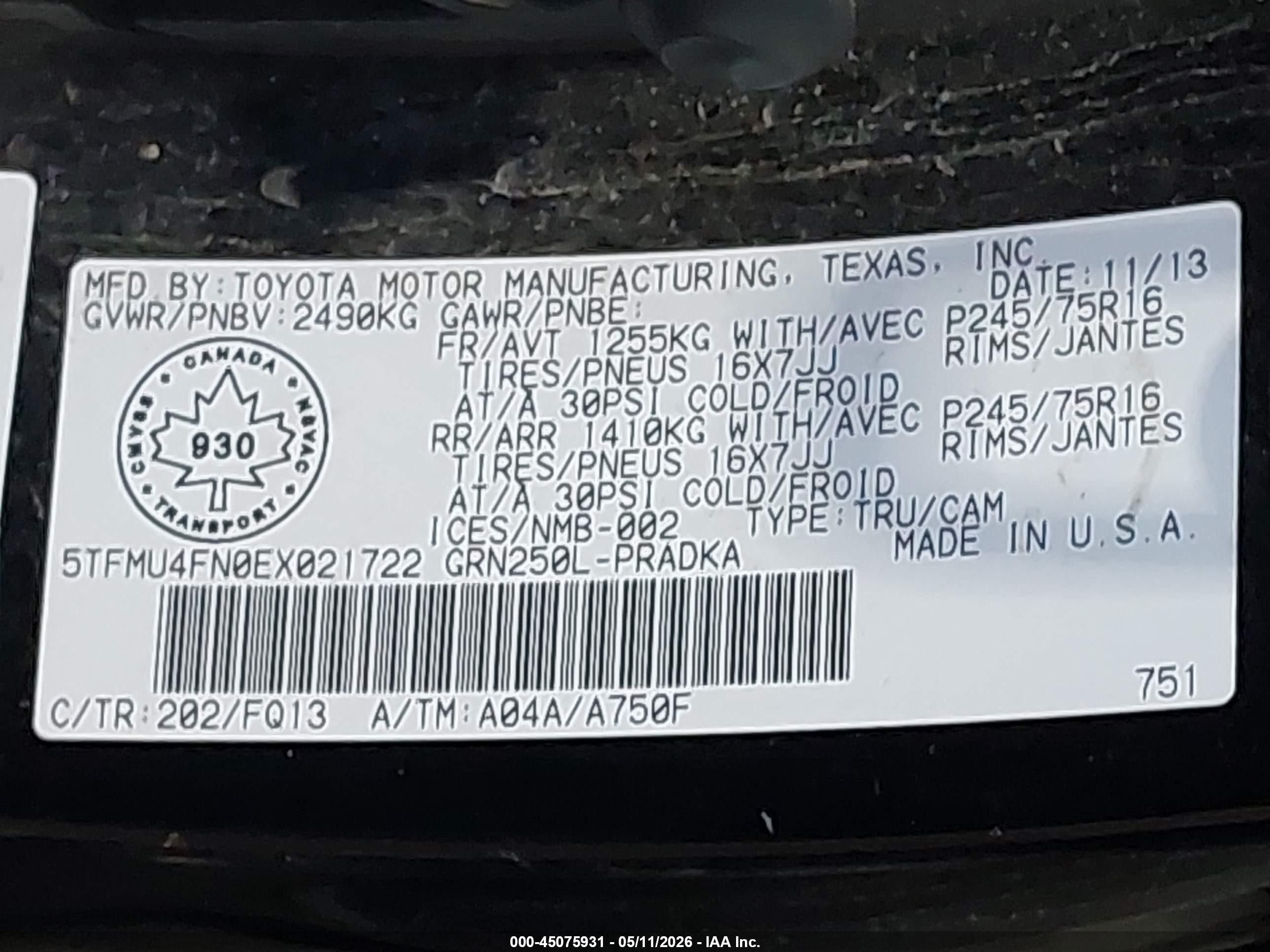 2014 Toyota Tacoma V6 Black vin: 5TFMU4FN0EX021722