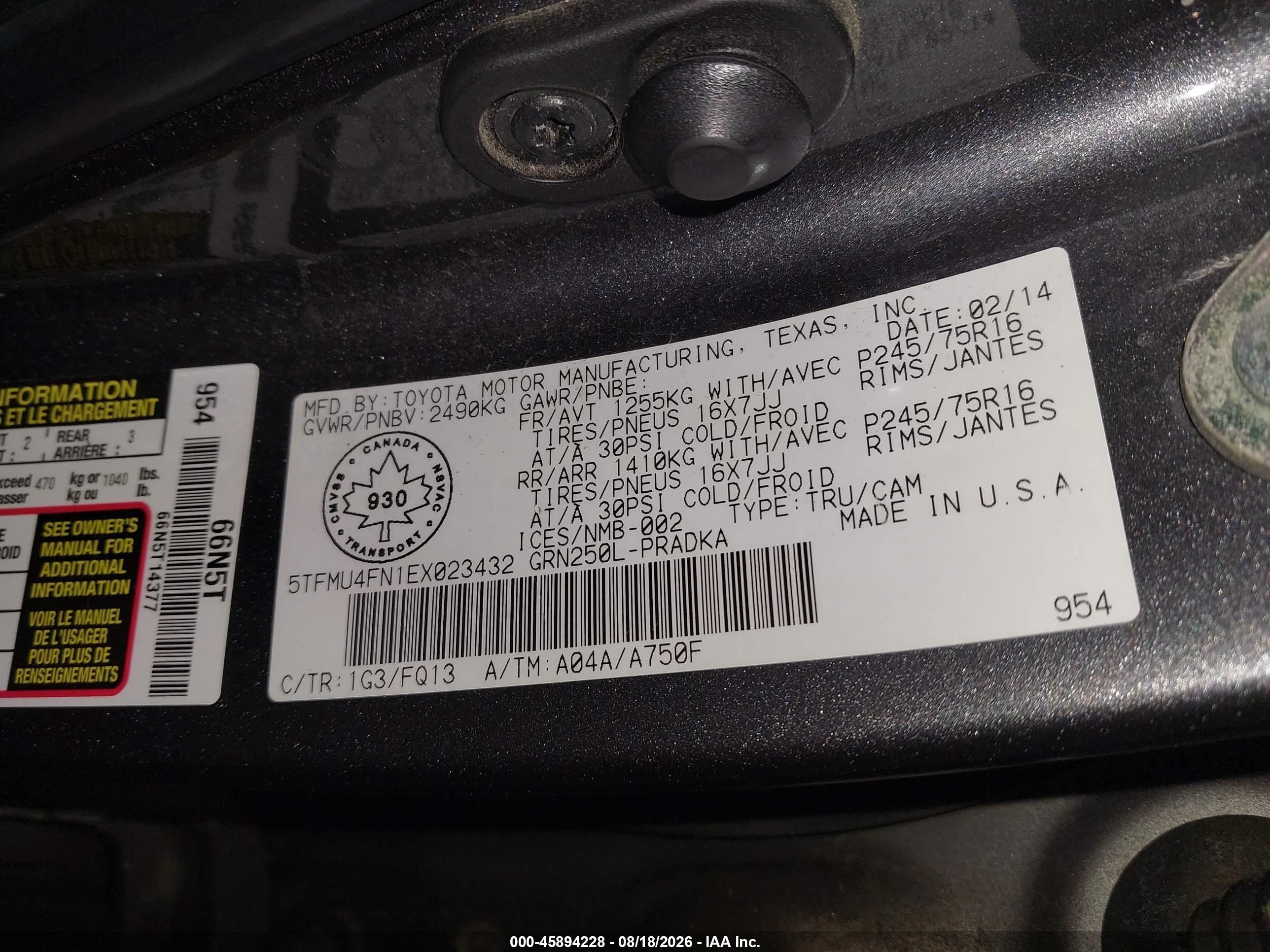 2014 Toyota Tacoma V6 Gray vin: 5TFMU4FN1EX023432