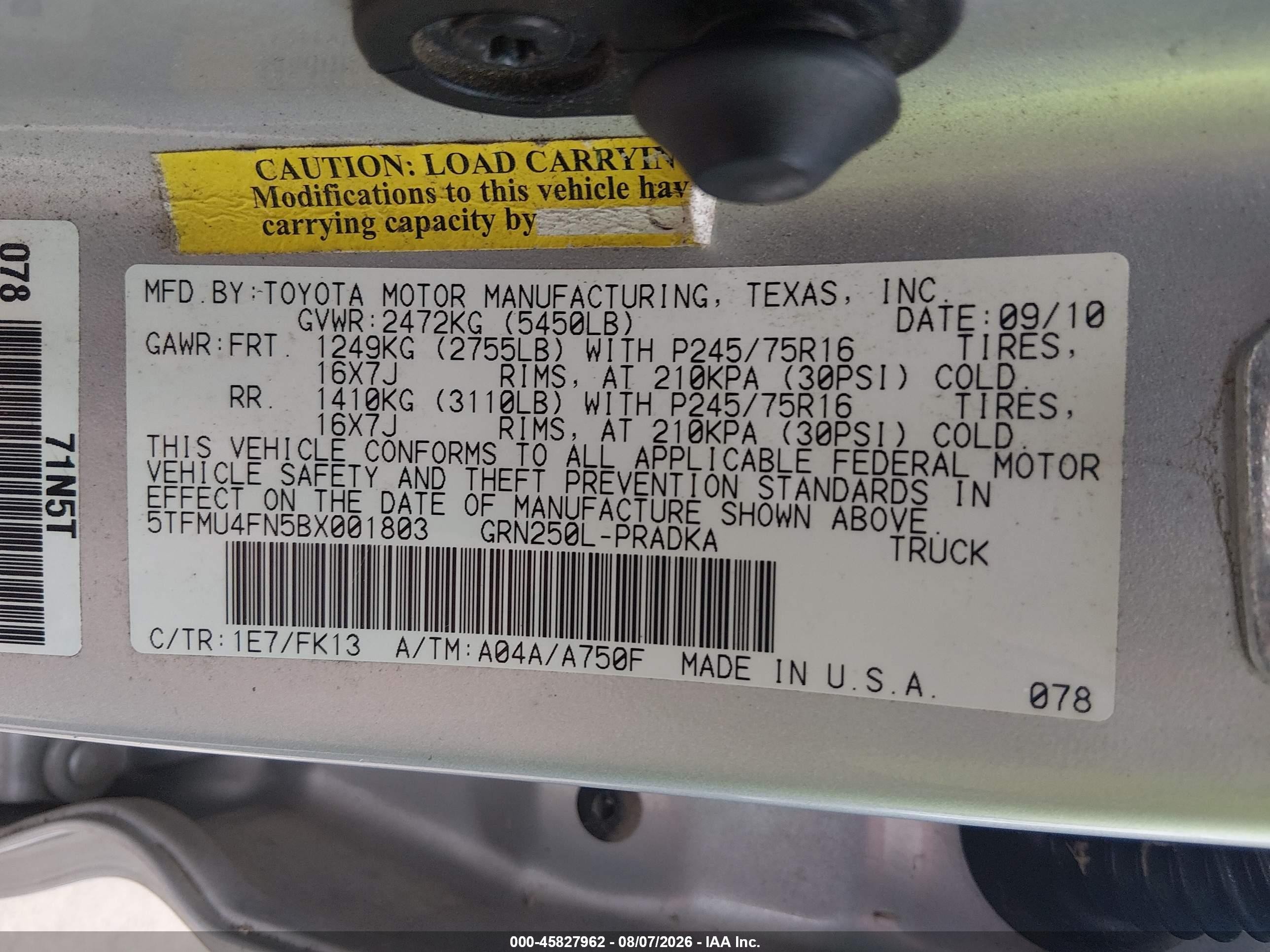 2011 Toyota Tacoma Base V6 Silver vin: 5TFMU4FN5BX001803