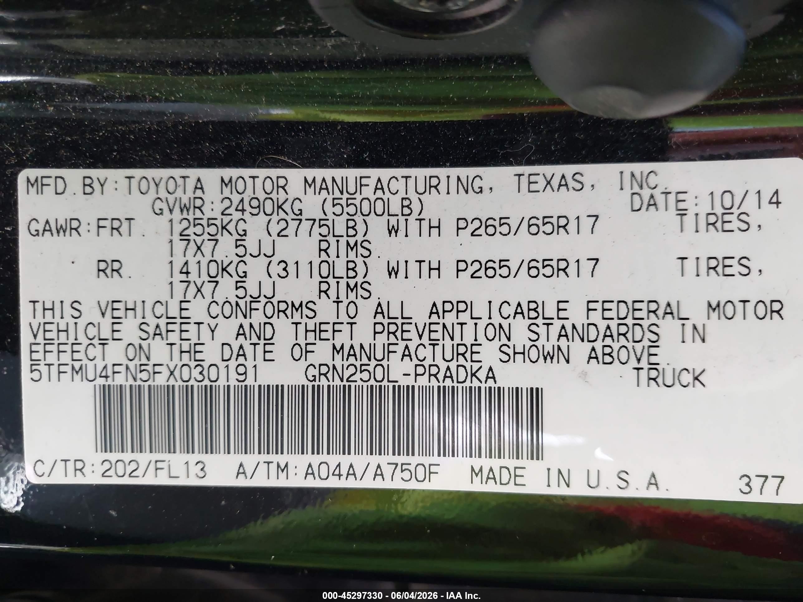 2015 Toyota Tacoma Base V6 Черный vin: 5TFMU4FN5FX030191