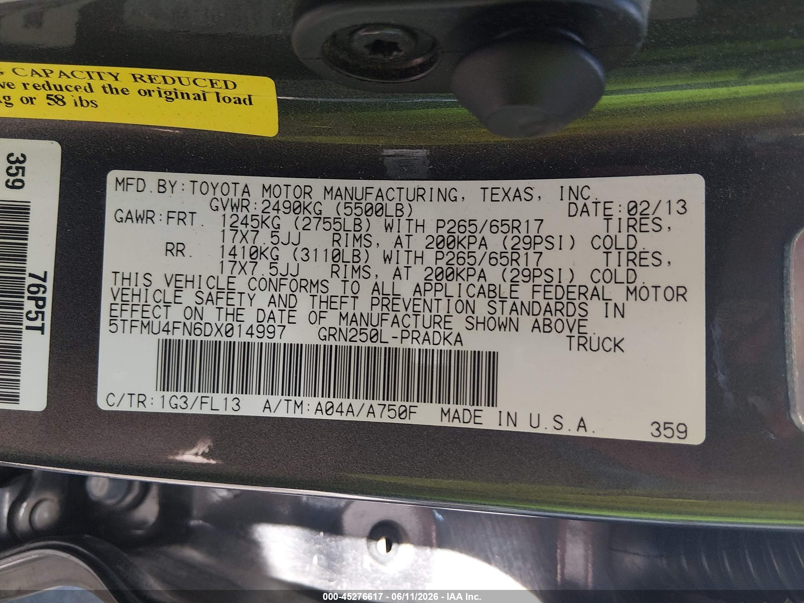 2013 Toyota Tacoma Base V6 Gray vin: 5TFMU4FN6DX014997