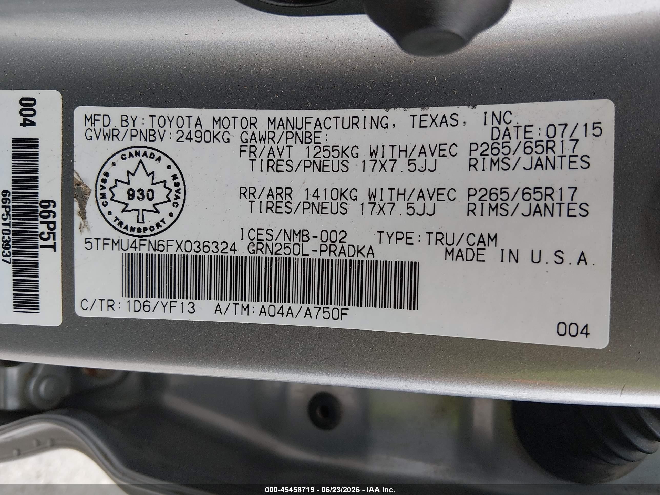2015 Toyota Tacoma Double Cab Long Bed Gray vin: 5TFMU4FN6FX036324