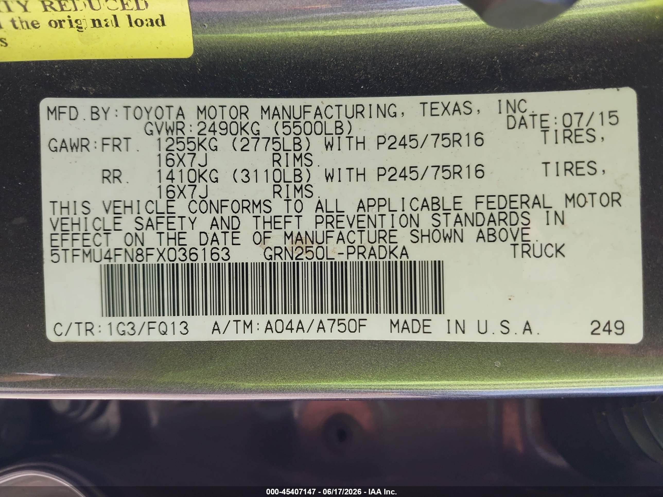 2015 Toyota Tacoma Base V6 Gray vin: 5TFMU4FN8FX036163