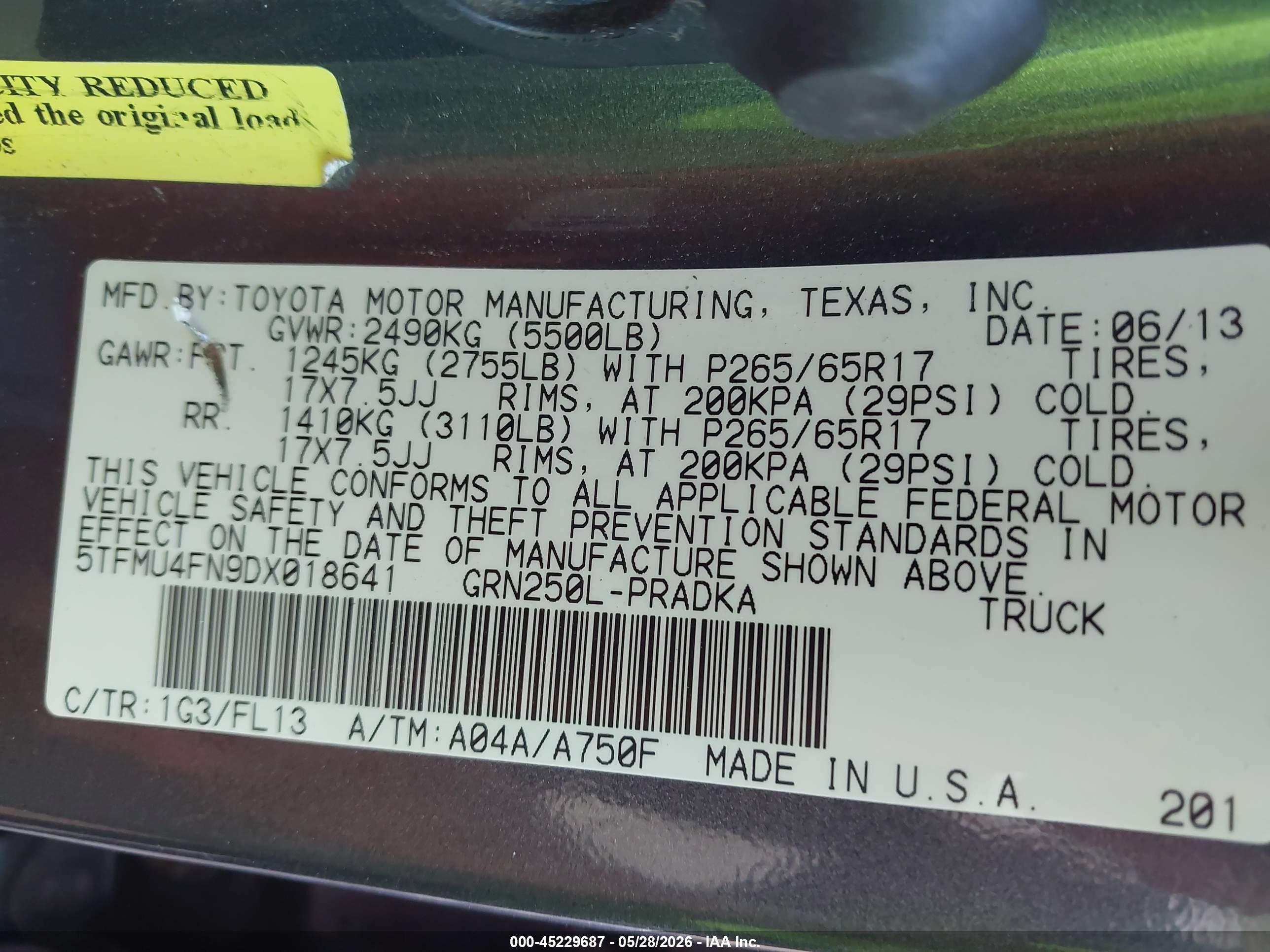 2013 Toyota Tacoma Base V6 Gray vin: 5TFMU4FN9DX018641