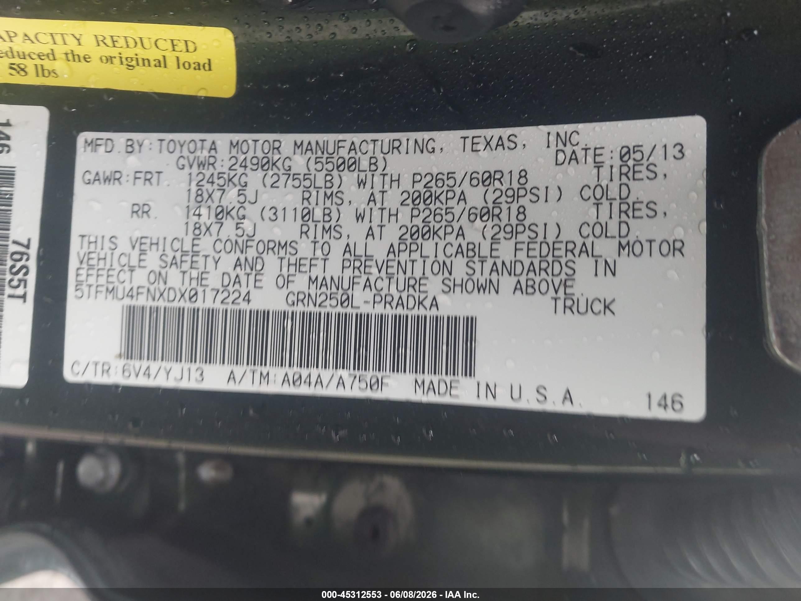 2013 Toyota Tacoma Base V6 Green vin: 5TFMU4FNXDX017224