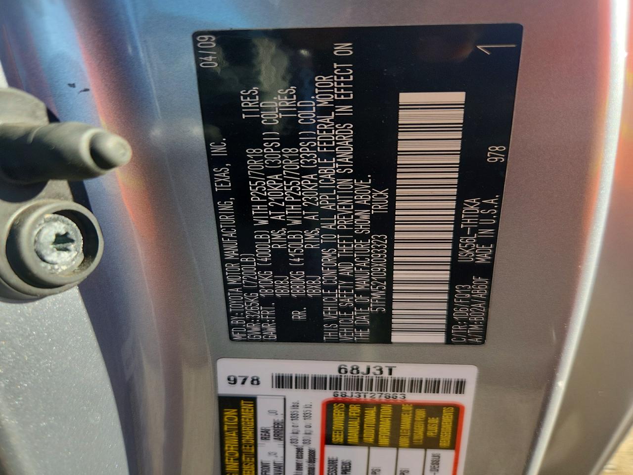 2009 Toyota Tundra Grade Silver vin: 5TFMV52109X093323