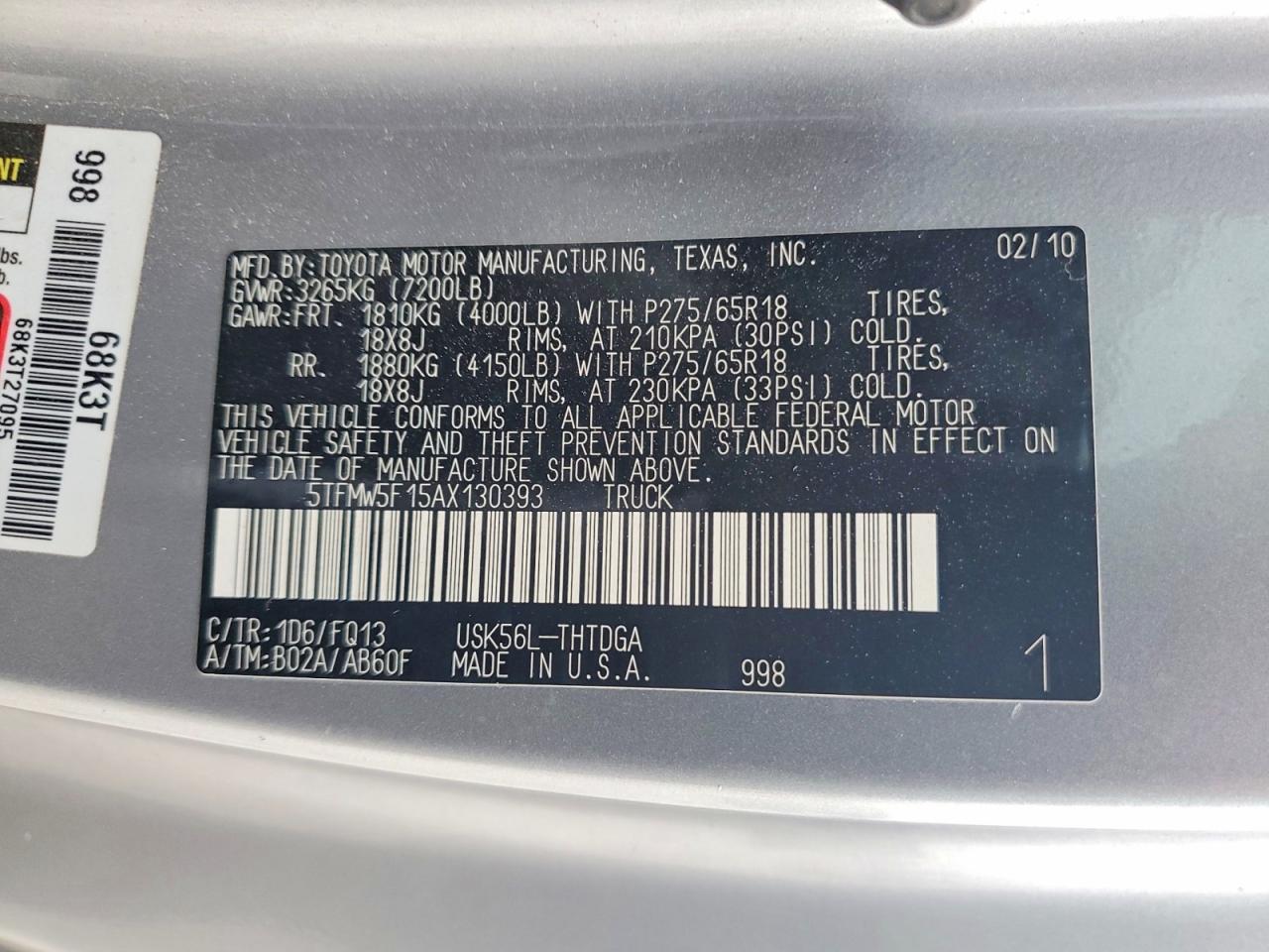 2010 Toyota Tundra Silver vin: 5TFMW5F15AX130393