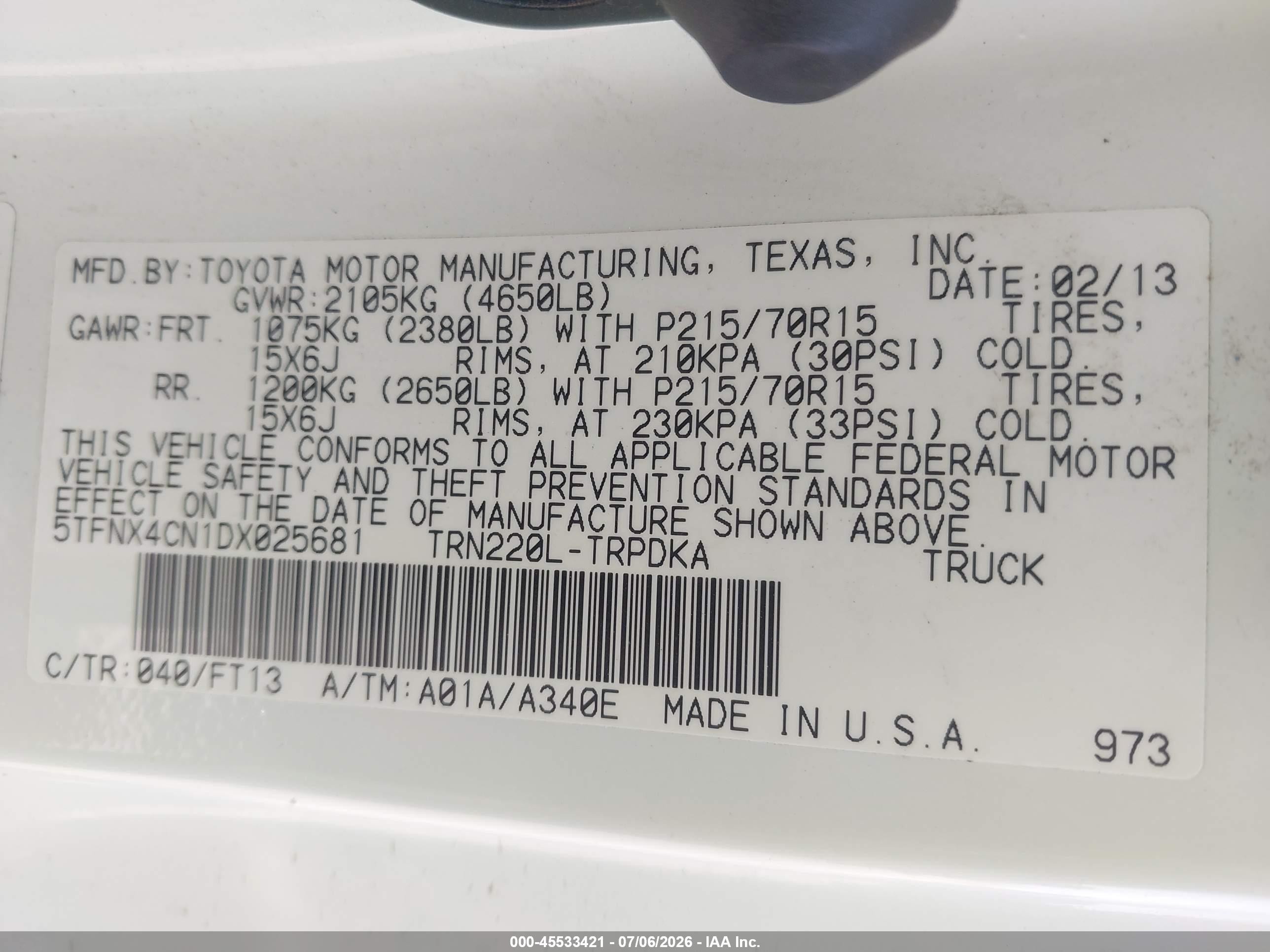 2013 Toyota Tacoma   Белый vin: 5TFNX4CN1DX025681