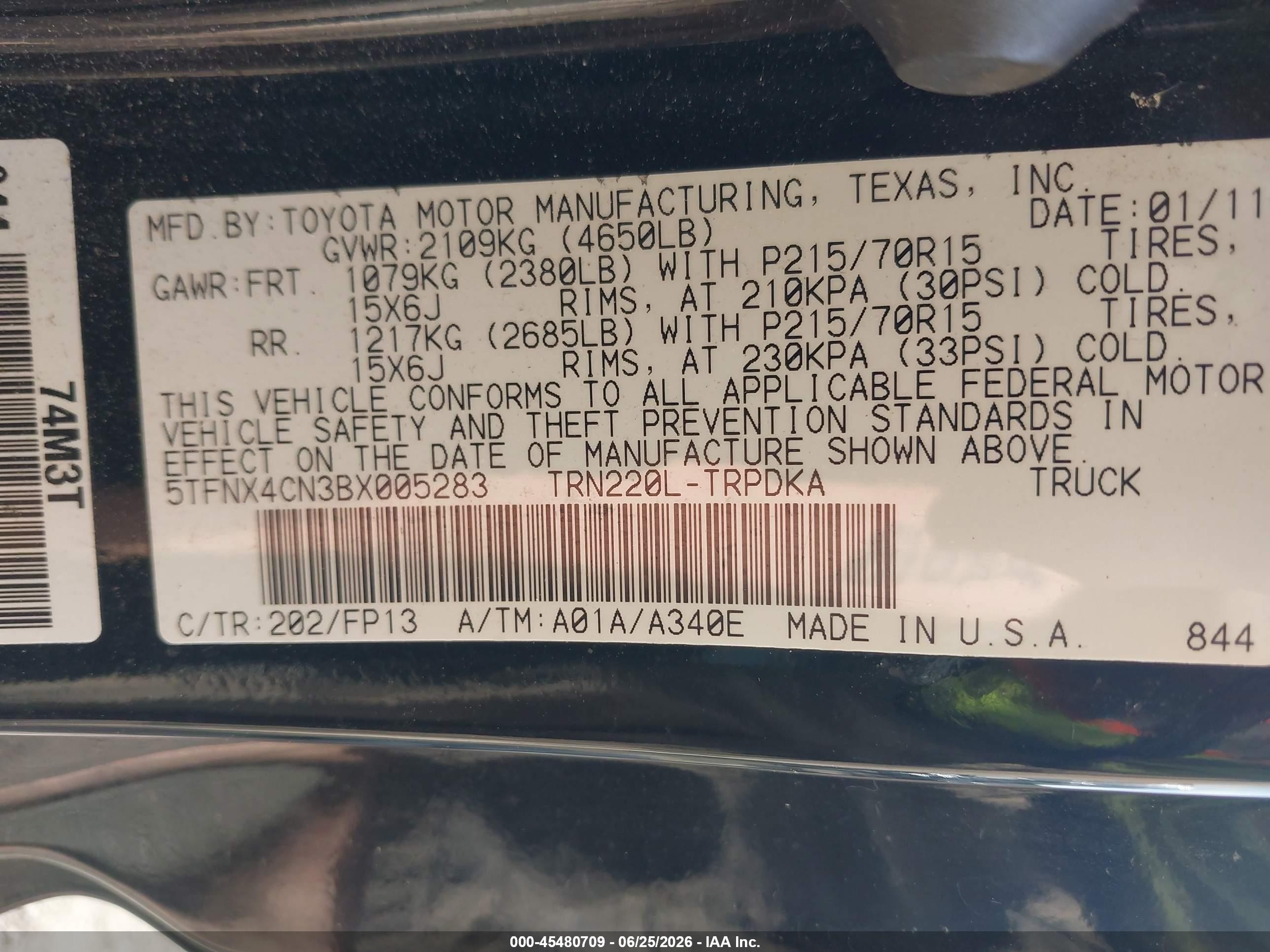 2011 Toyota Tacoma   Black vin: 5TFNX4CN3BX005283