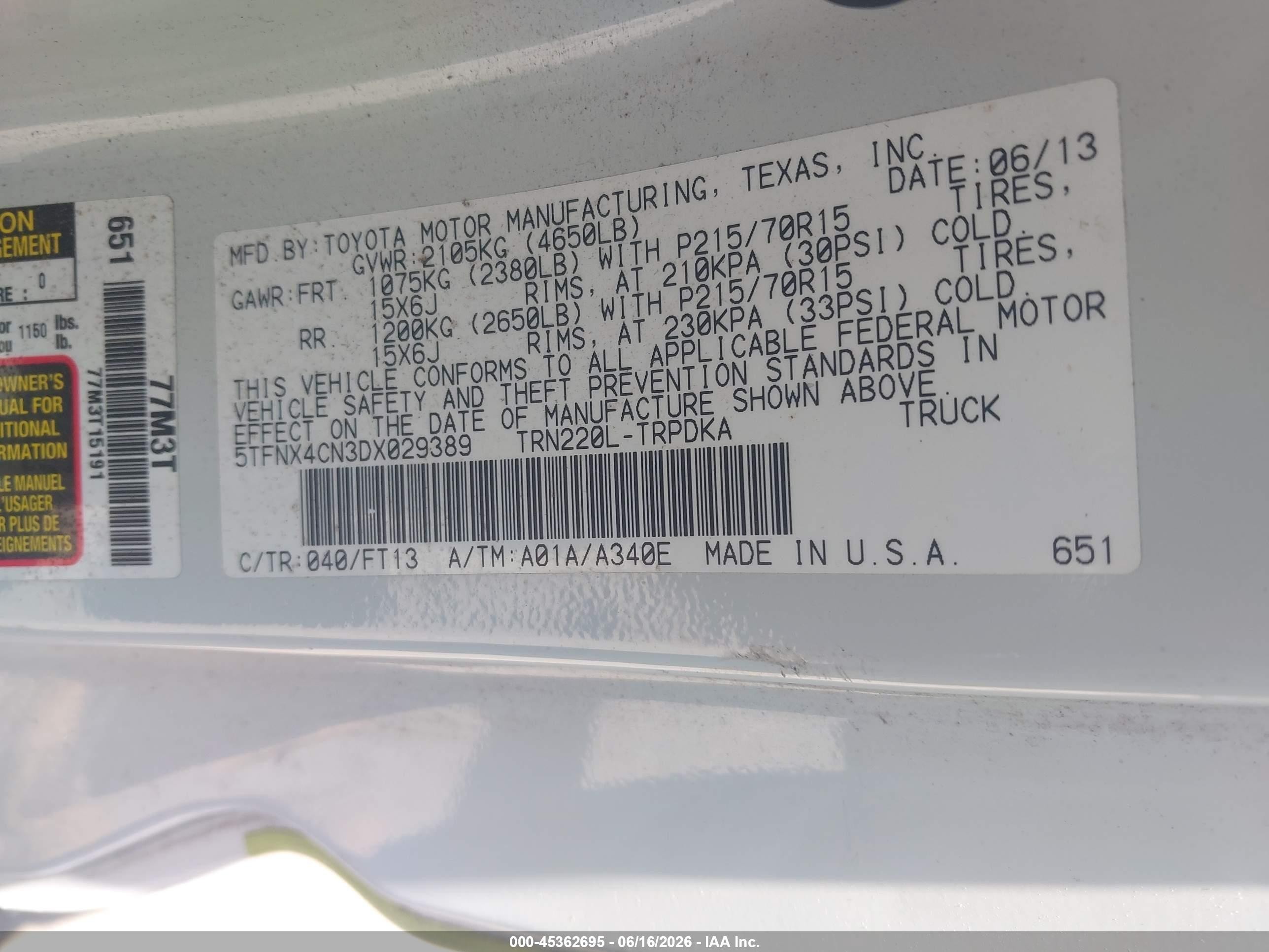 2013 Toyota Tacoma   White vin: 5TFNX4CN3DX029389