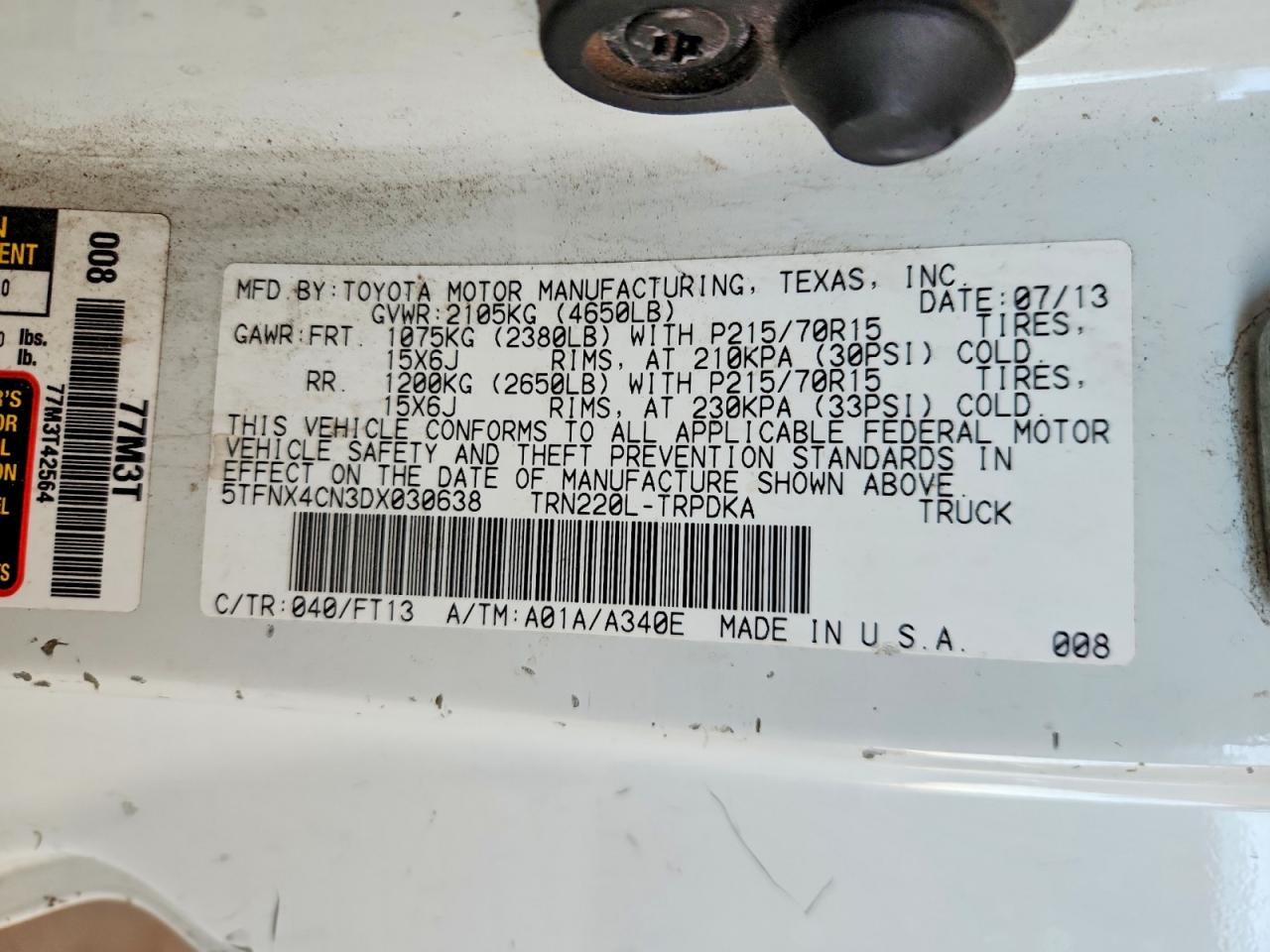 2013 Toyota Tacoma Base White vin: 5TFNX4CN3DX030638