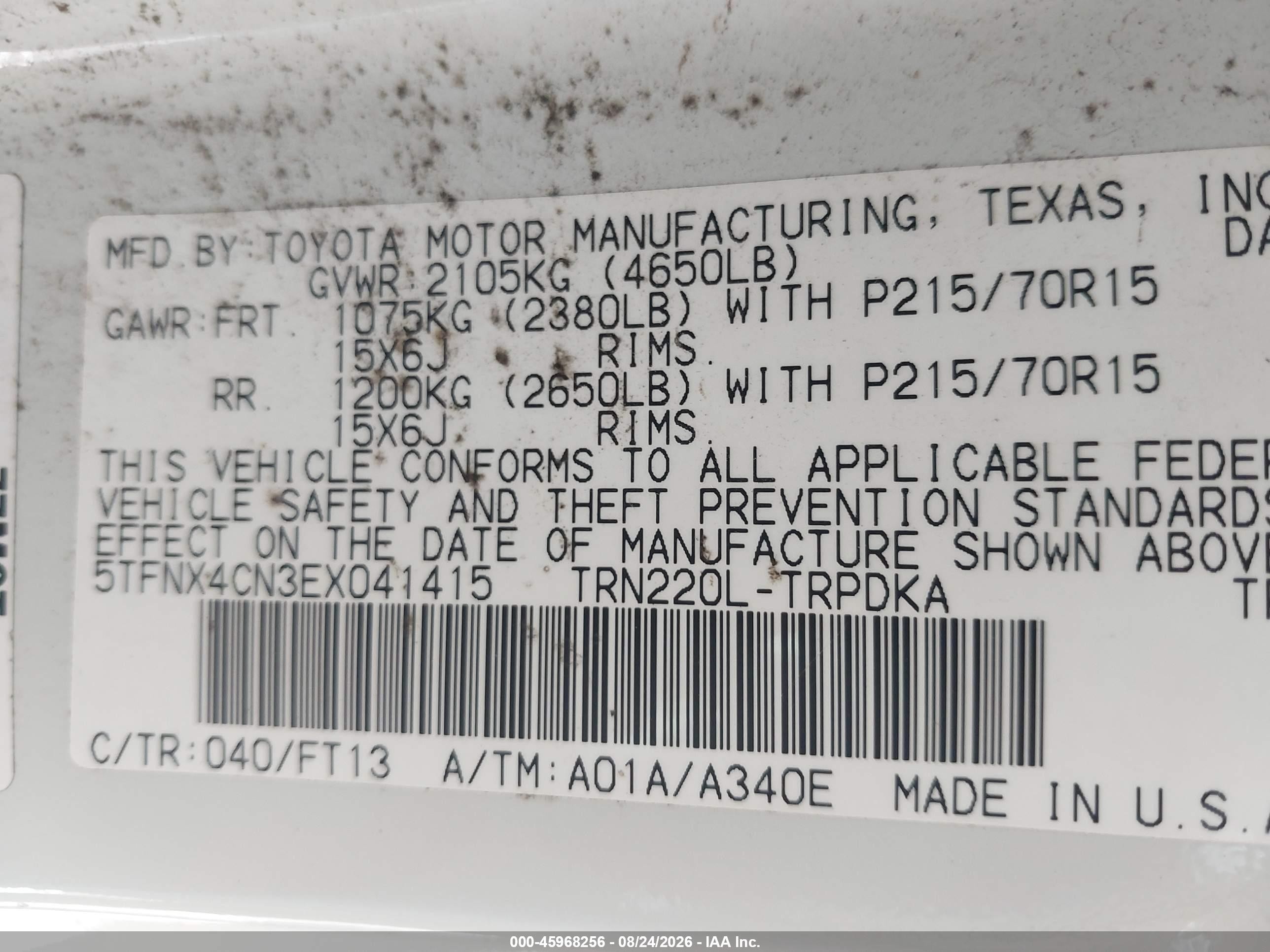 2014 Toyota Tacoma   White vin: 5TFNX4CN3EX041415