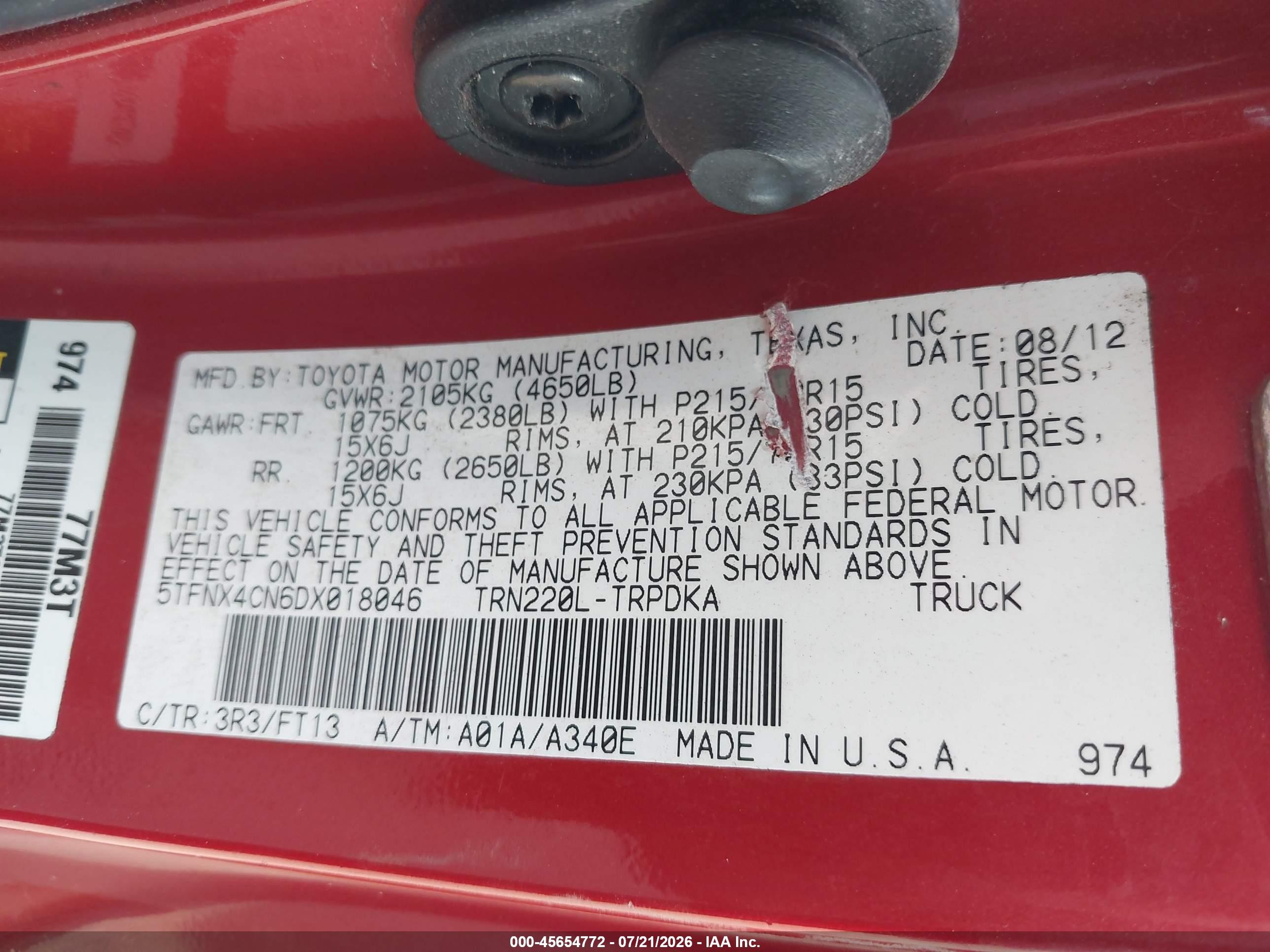 2013 Toyota Tacoma   Red vin: 5TFNX4CN6DX018046