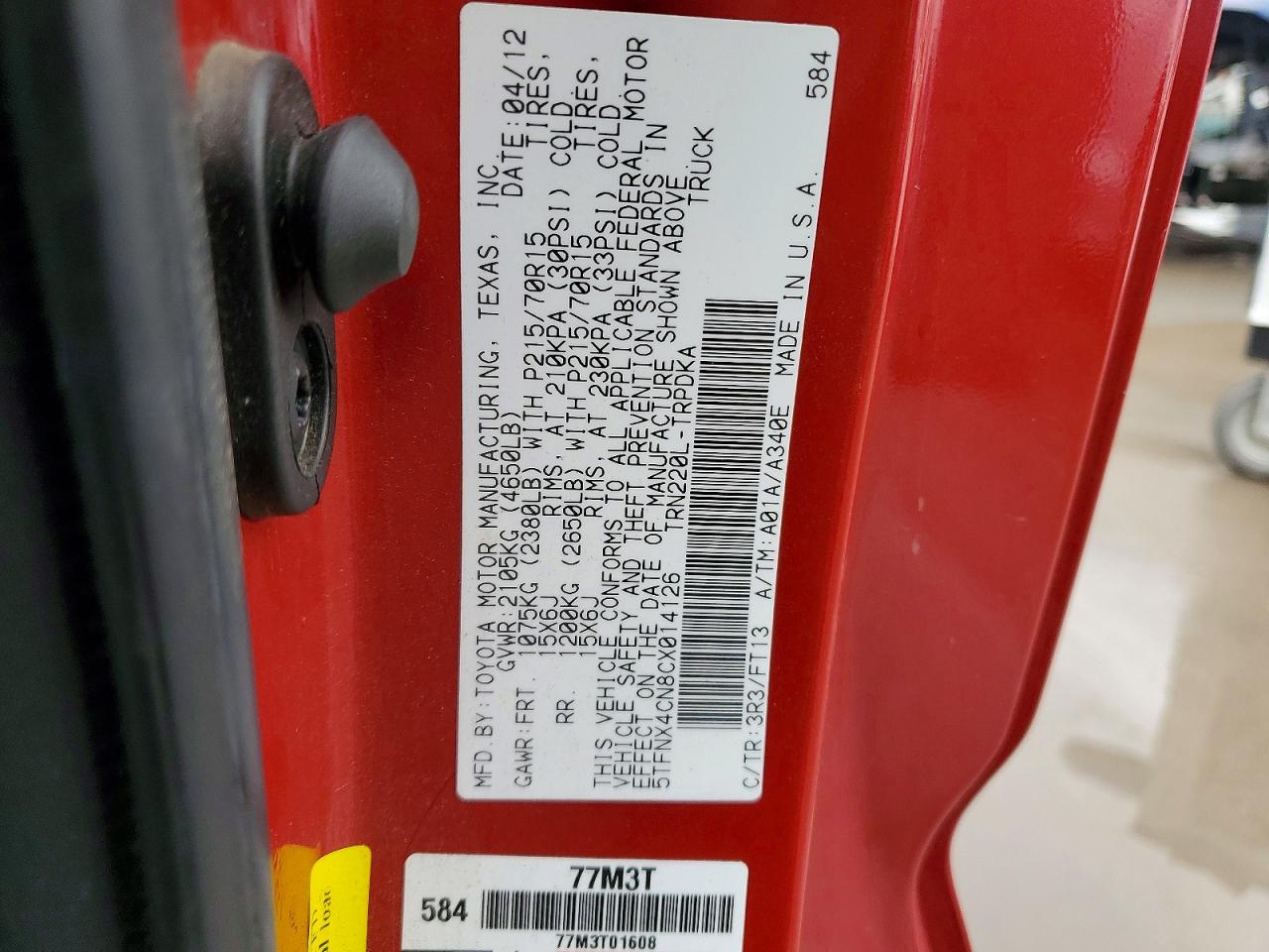 2012 Toyota Tacoma Base Red vin: 5TFNX4CN8CX014126