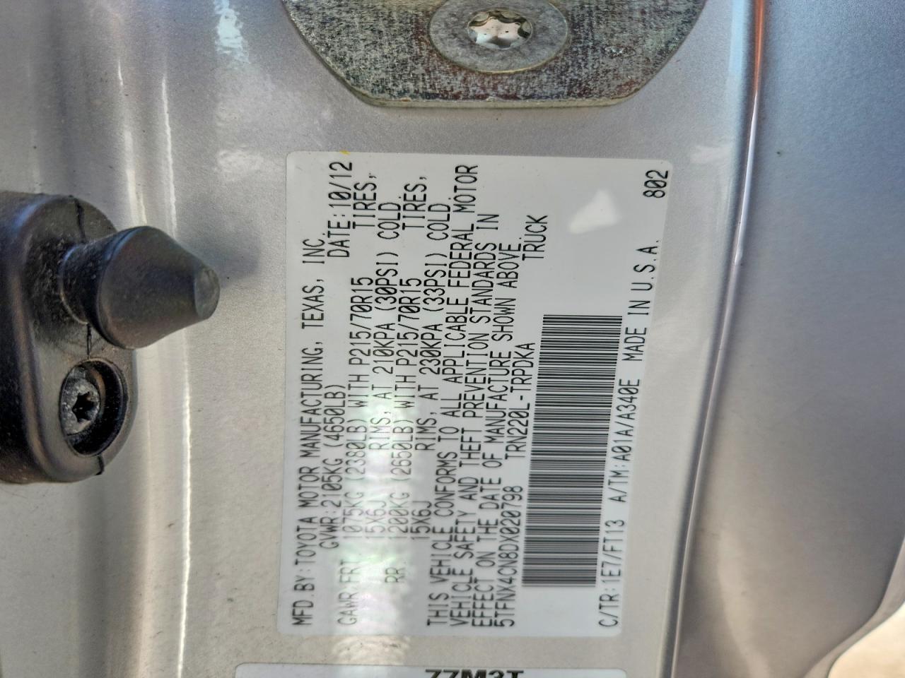 2013 Toyota Tacoma Base Silver vin: 5TFNX4CN8DX020798