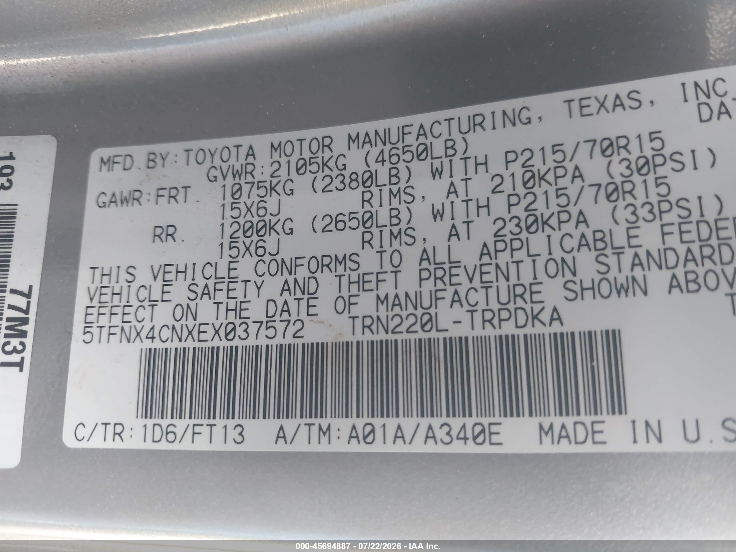 2014 Toyota Tacoma   Silver vin: 5TFNX4CNXEX037572