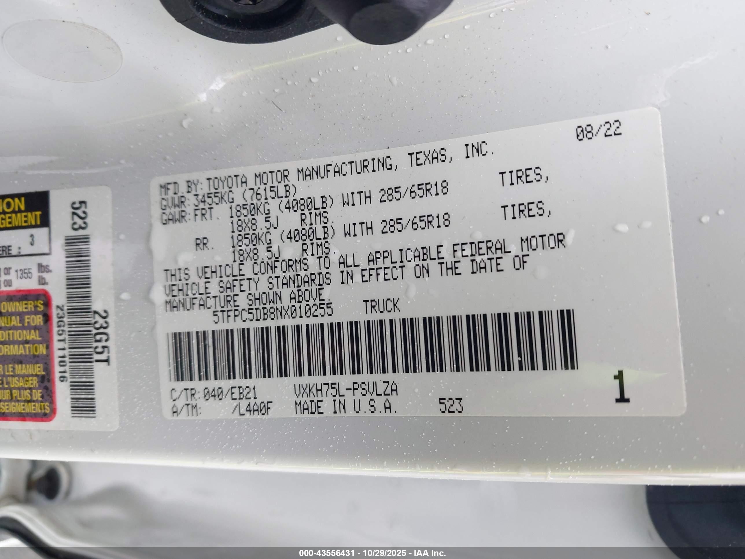 2022 Toyota Tundra Hybrid Trd Pro White vin: 5TFPC5DB8NX010255
