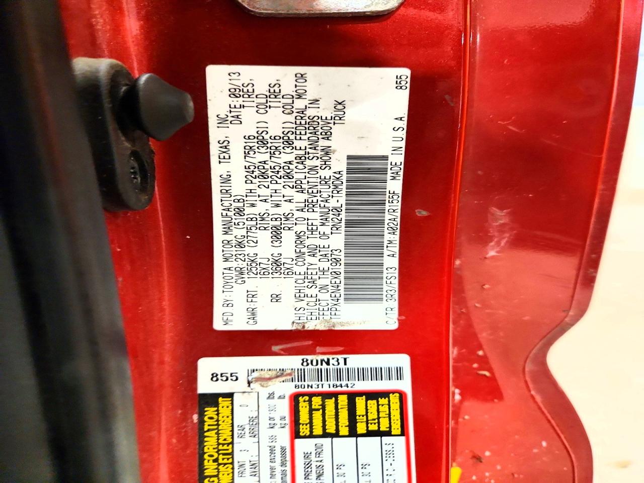 2014 Toyota Tacoma Base Red vin: 5TFPX4EN4EX019073