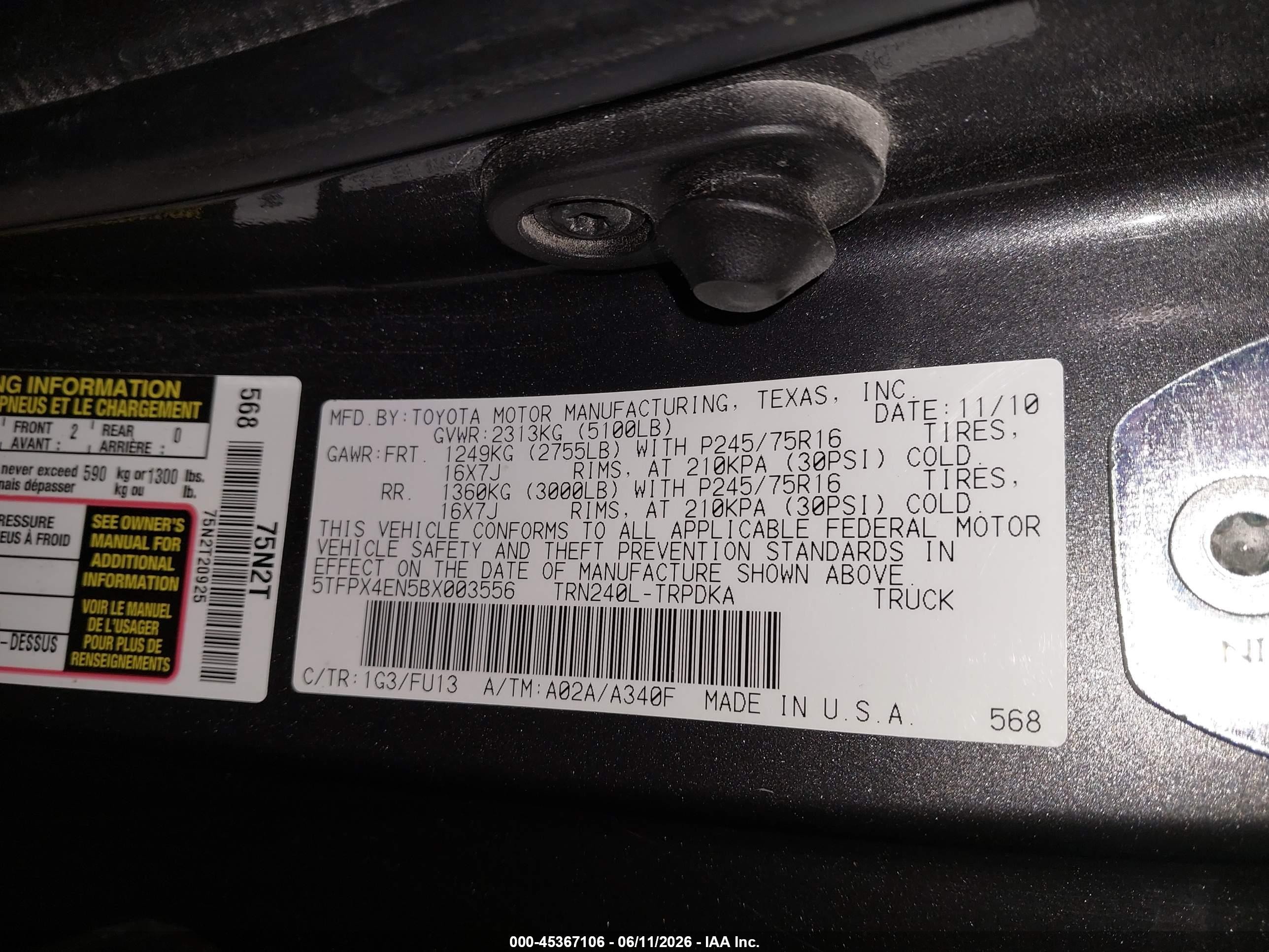 2011 Toyota Tacoma   Gray vin: 5TFPX4EN5BX003556
