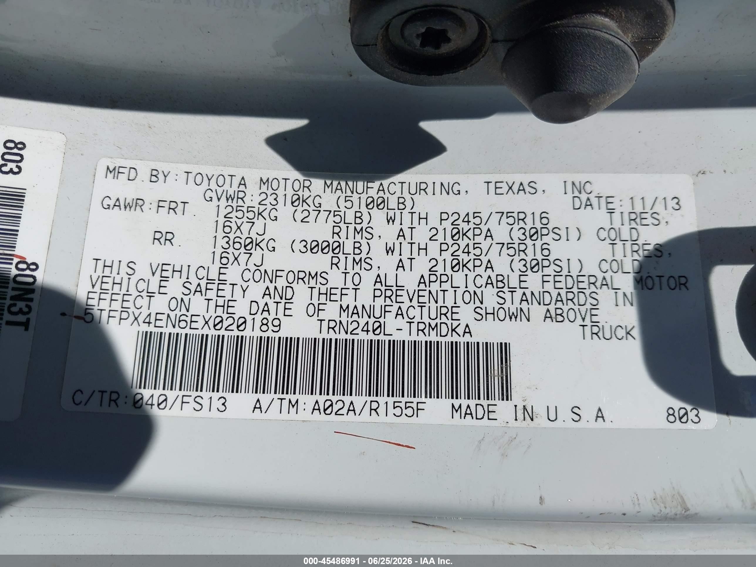 2014 Toyota Tacoma   White vin: 5TFPX4EN6EX020189