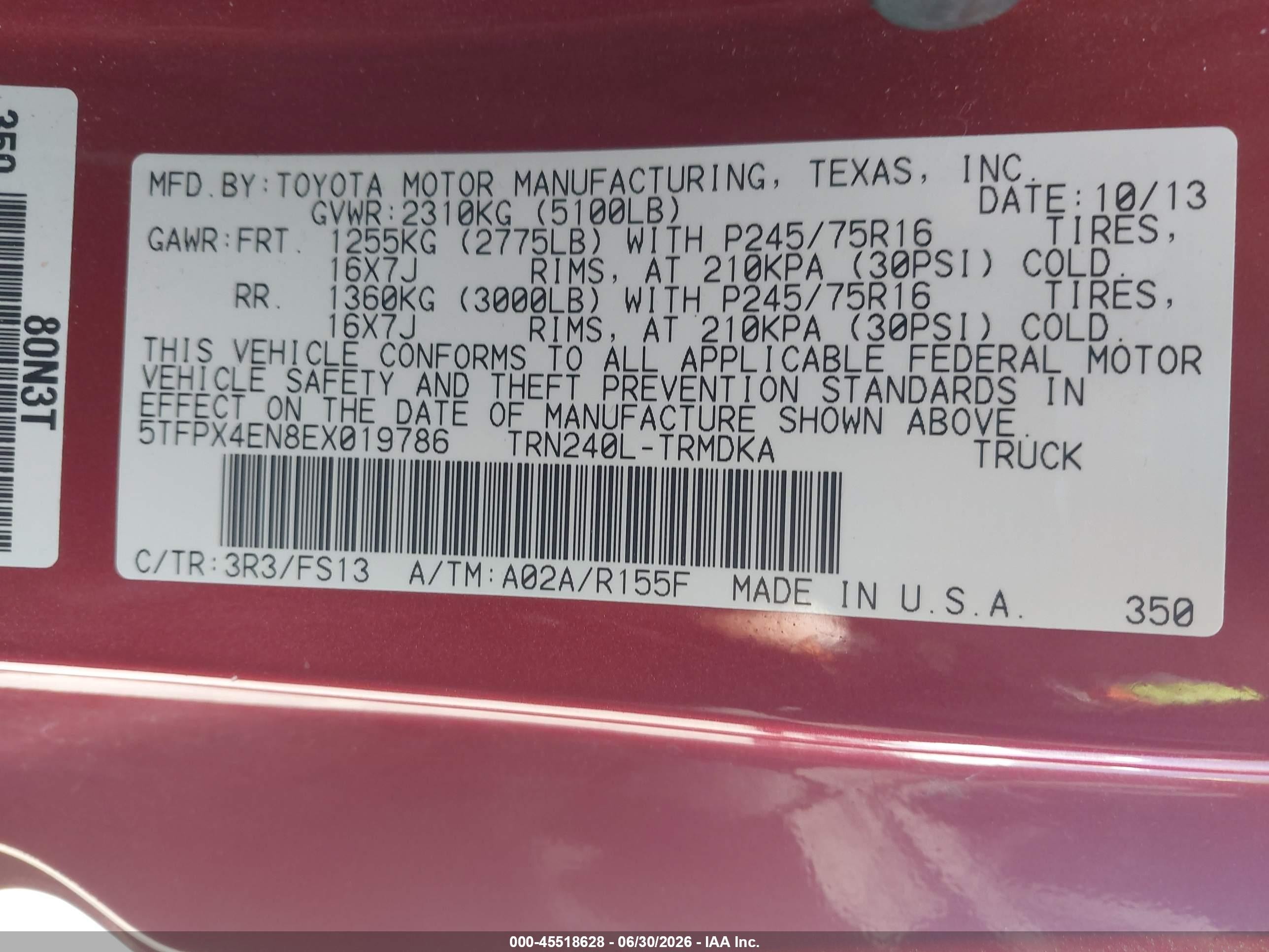 2014 Toyota Tacoma   Red vin: 5TFPX4EN8EX019786