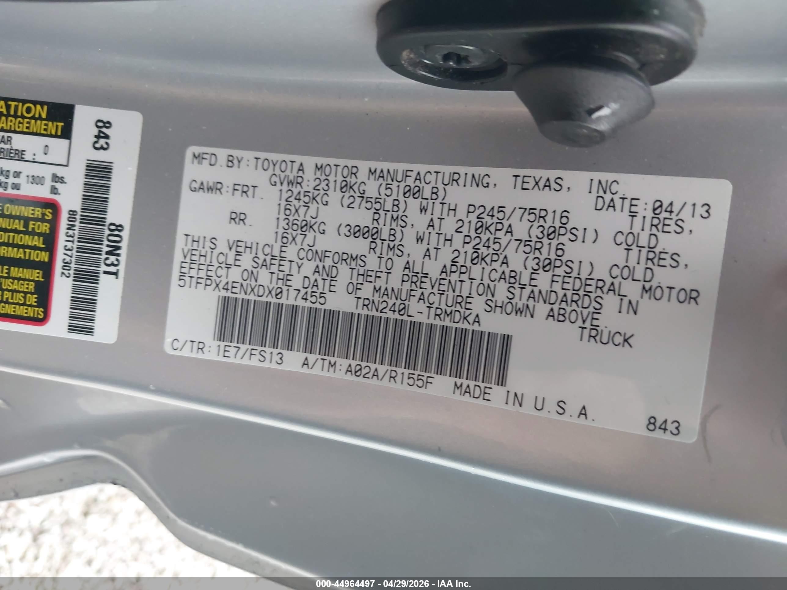 2013 Toyota Tacoma   Silver vin: 5TFPX4ENXDX017455